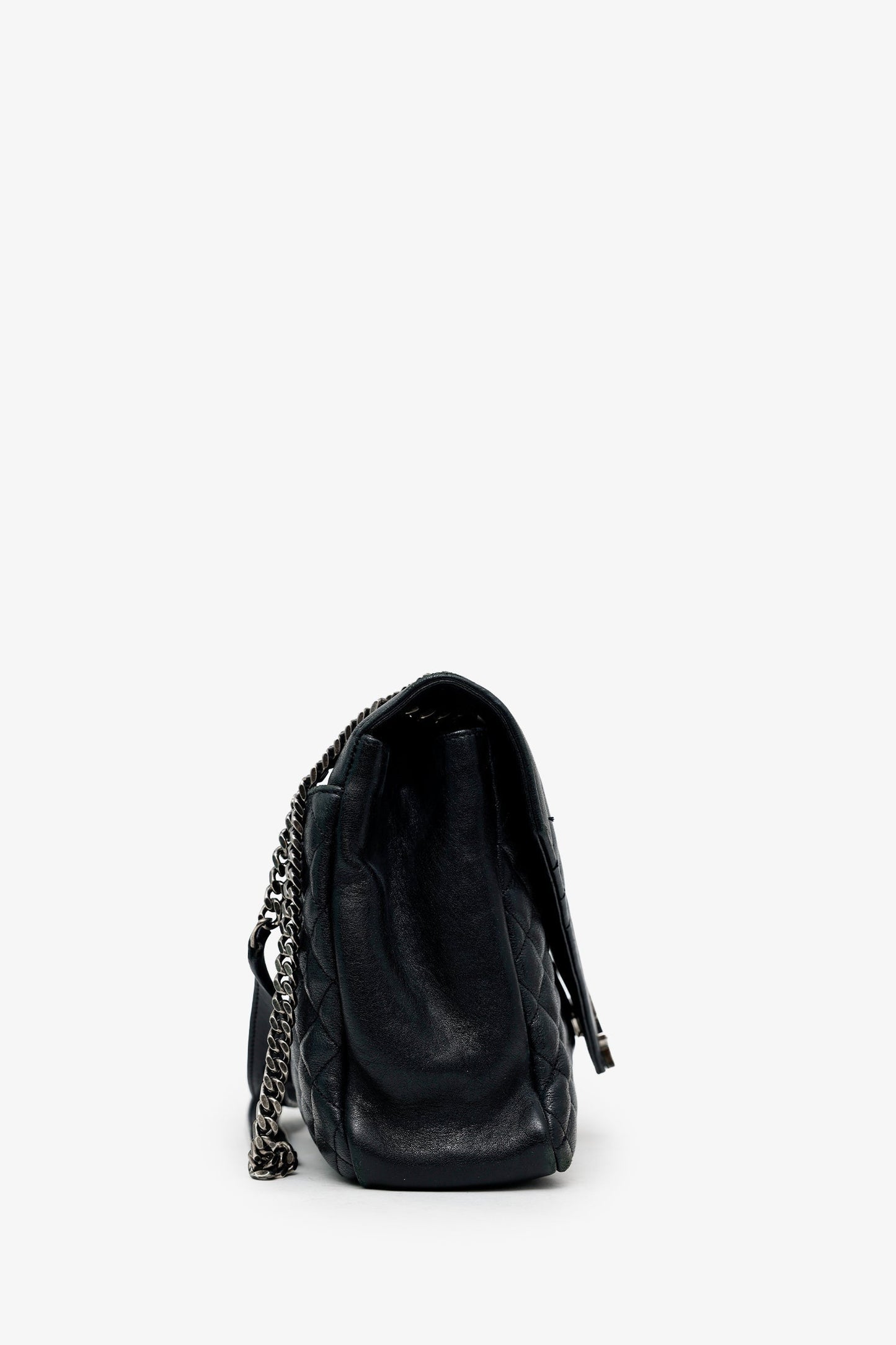 Saint Laurent Black Chevron Tri-Quilted Leather Monogram Large College Bag
