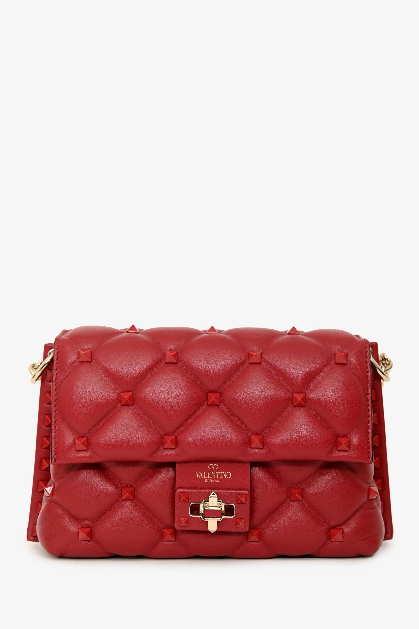 Valentino Red Quilted Leather Medium Candystud Top Handle Crossbody Bag