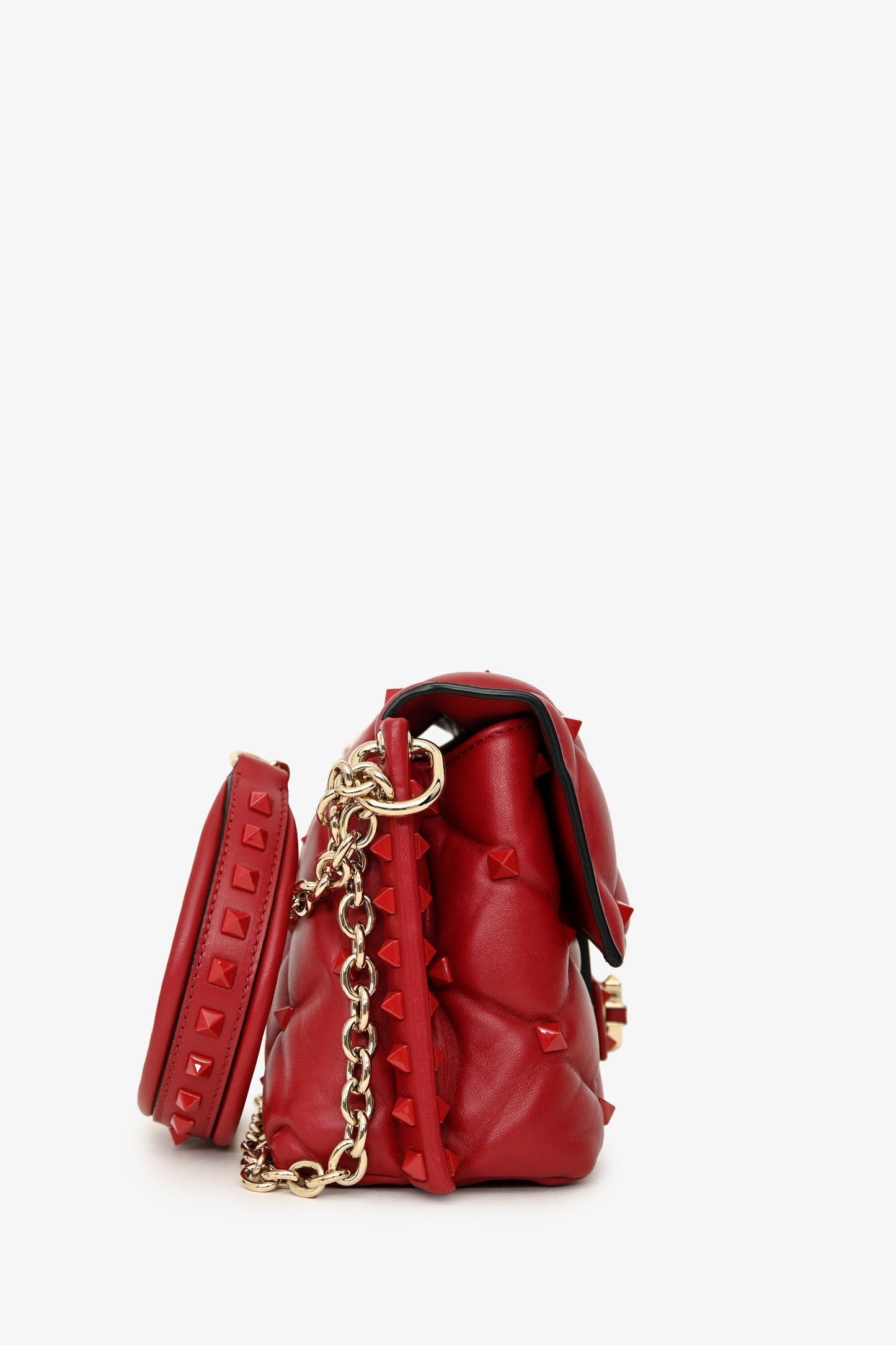 Valentino Red Quilted Leather Medium Candystud Top Handle Crossbody Bag
