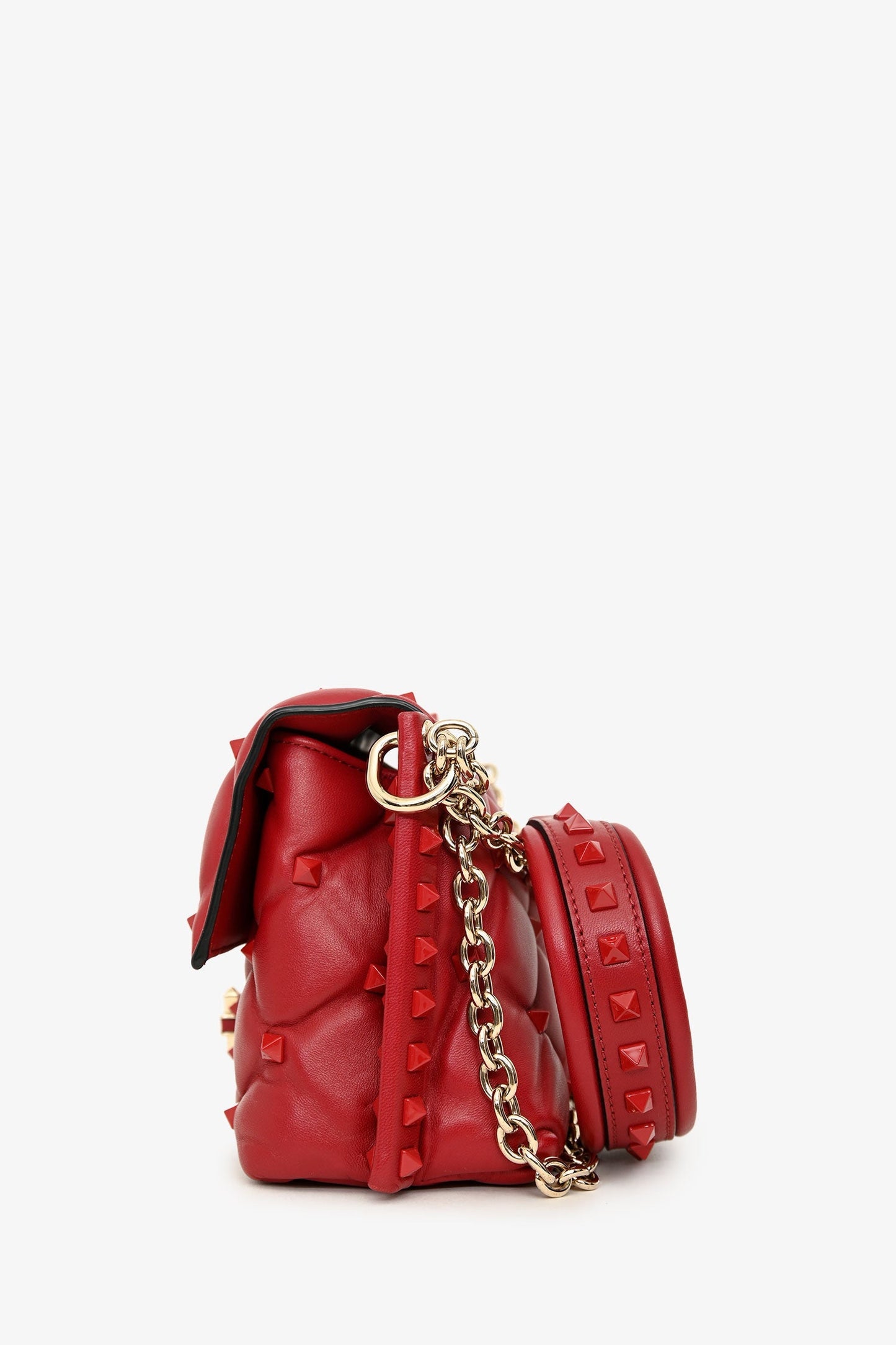 Valentino Red Quilted Leather Medium Candystud Top Handle Crossbody Bag