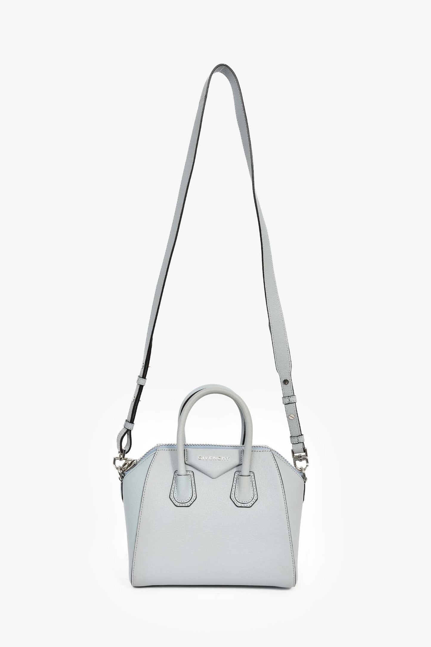 Givenchy Light Blue Leather Mini Antigona Bag With Strap