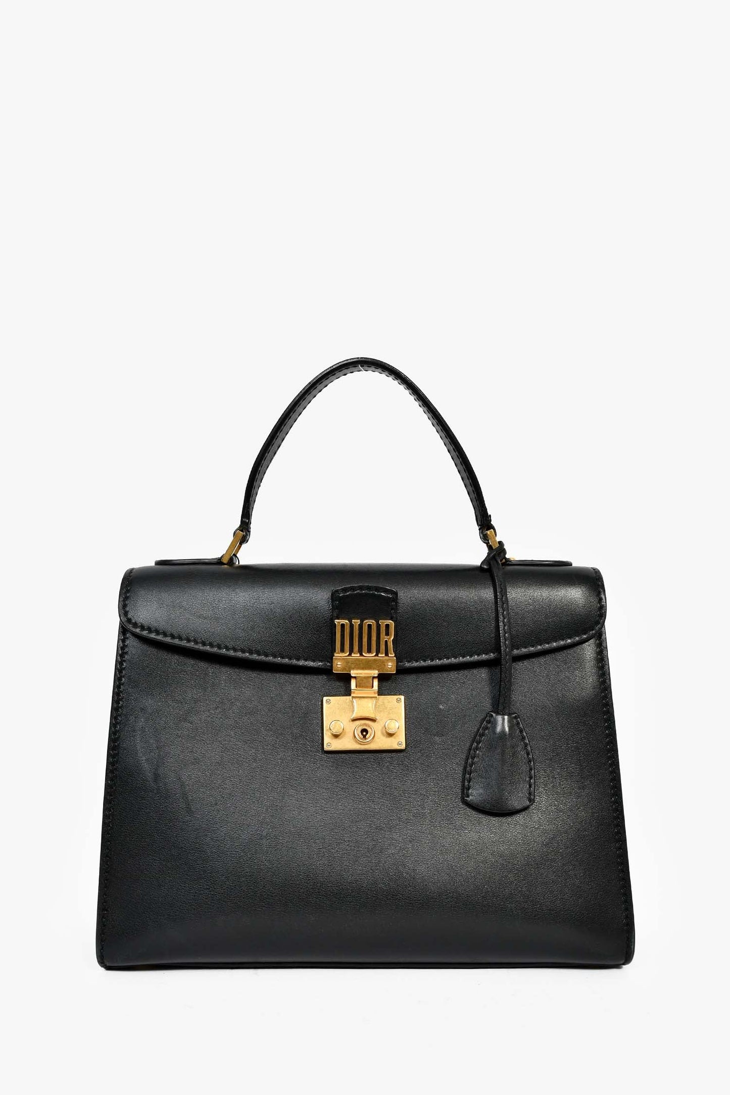 Christian Dior 2017 Black Leather Dioraddict Top Handle Bag With Strap