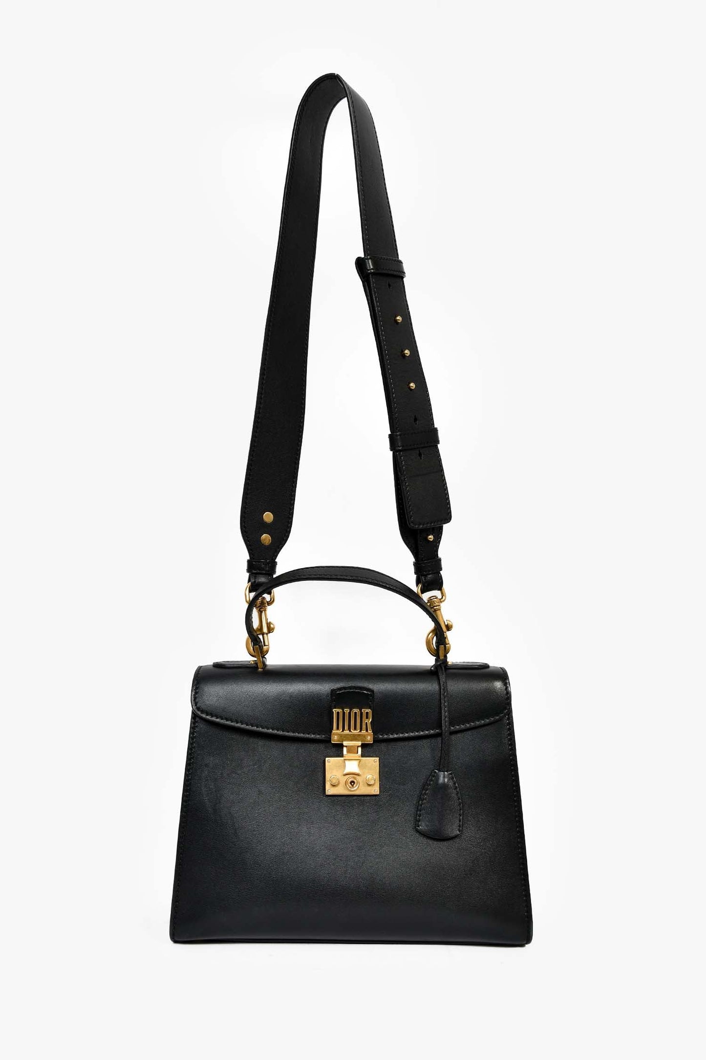 Christian Dior 2017 Black Leather Dioraddict Top Handle Bag With Strap