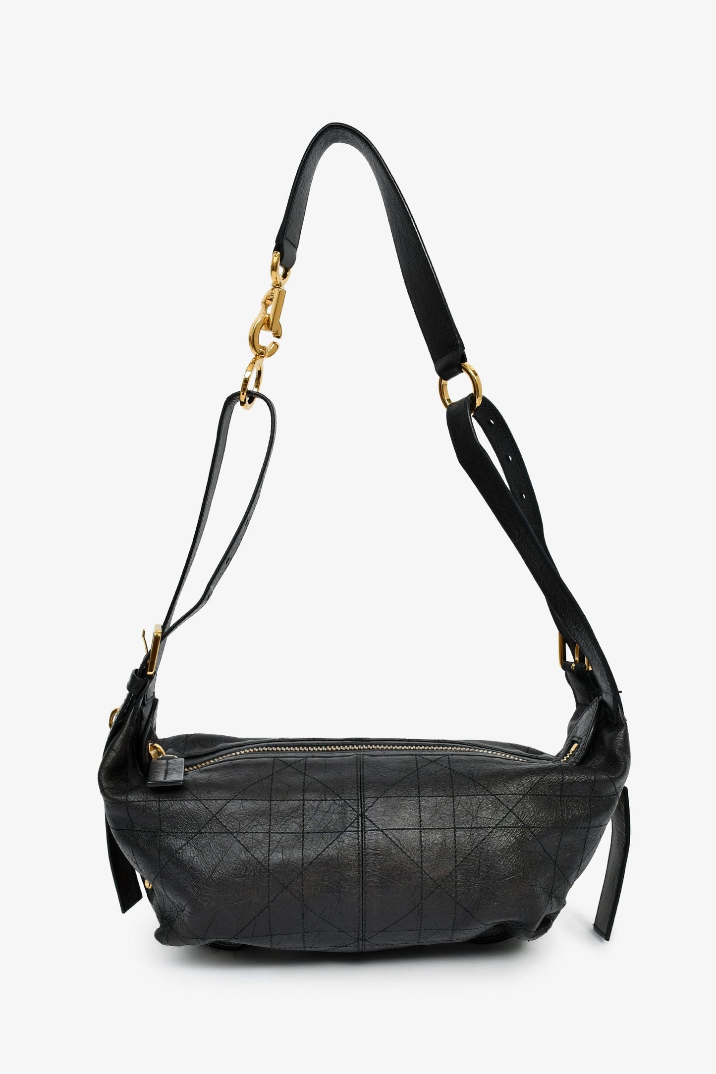 Christian Dior 2025 Black Crinkled Leather Small 'D-Journey' Hobo Bag