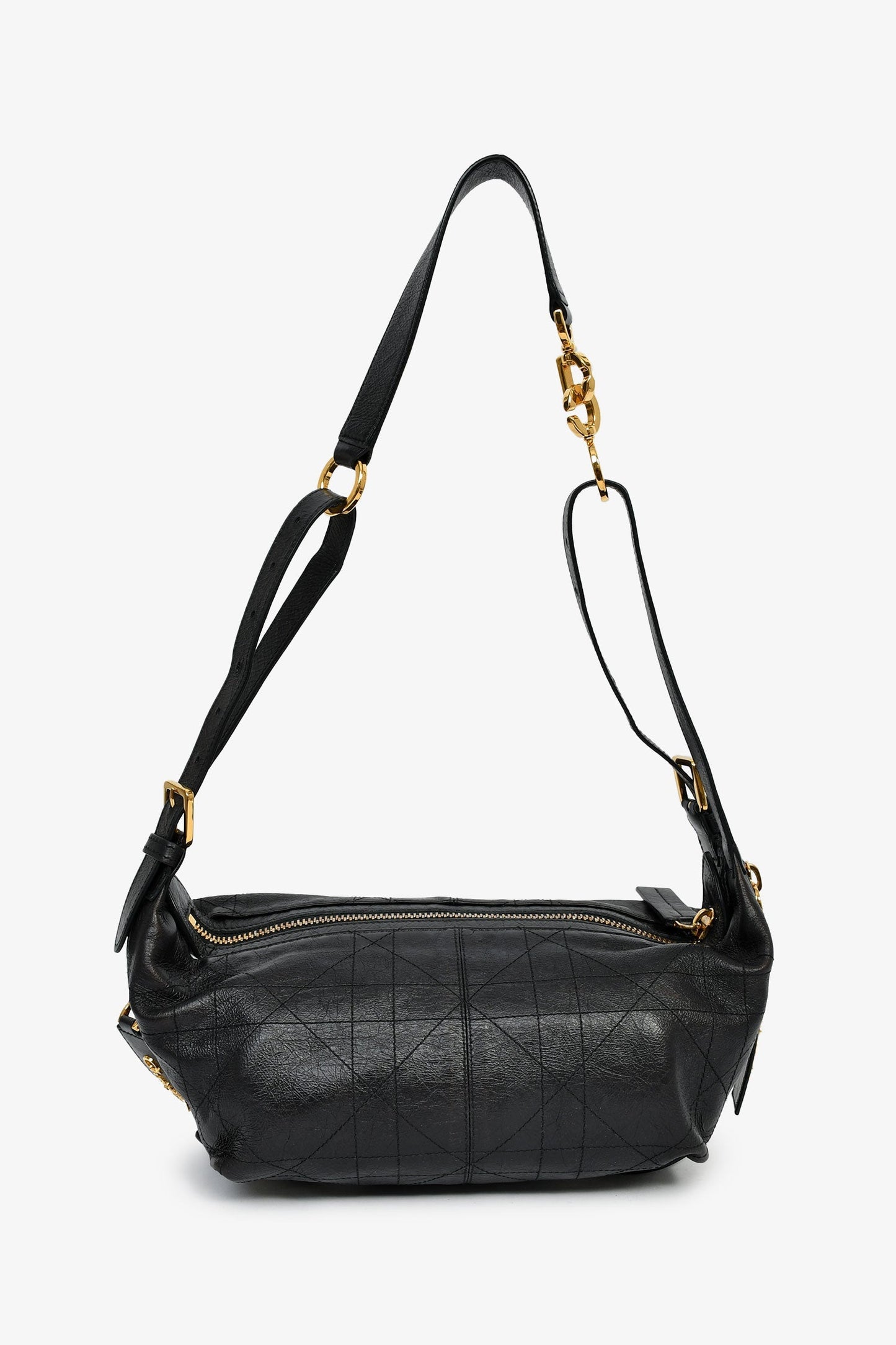 Christian Dior 2025 Black Crinkled Leather Small 'D-Journey' Hobo Bag