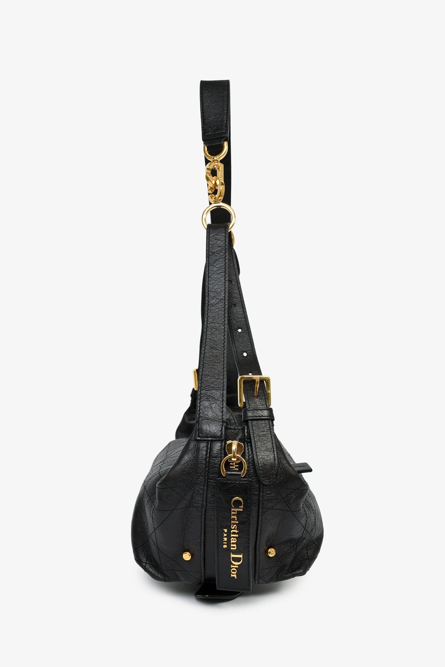 Christian Dior 2025 Black Crinkled Leather Small 'D-Journey' Hobo Bag