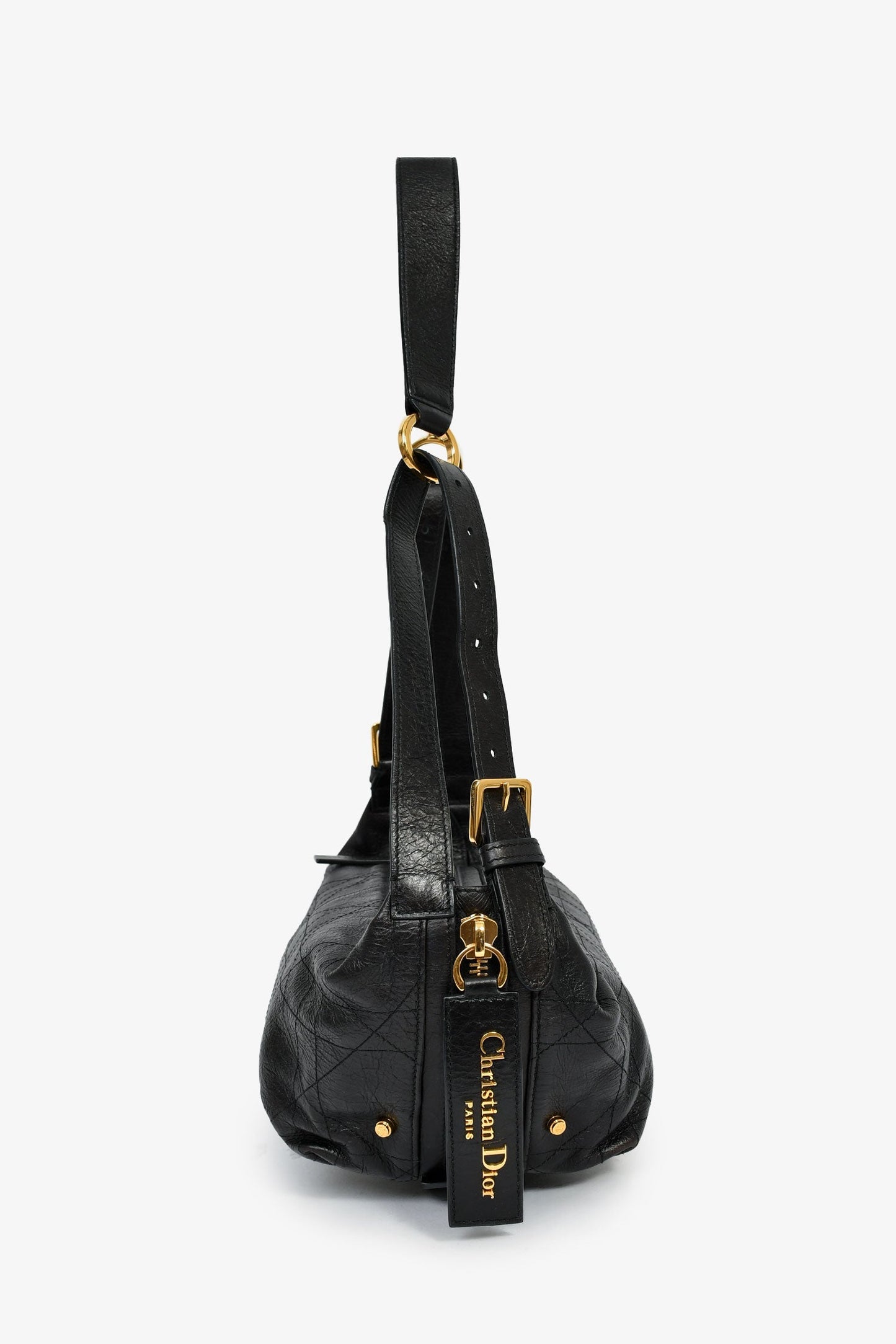 Christian Dior 2025 Black Crinkled Leather Small 'D-Journey' Hobo Bag