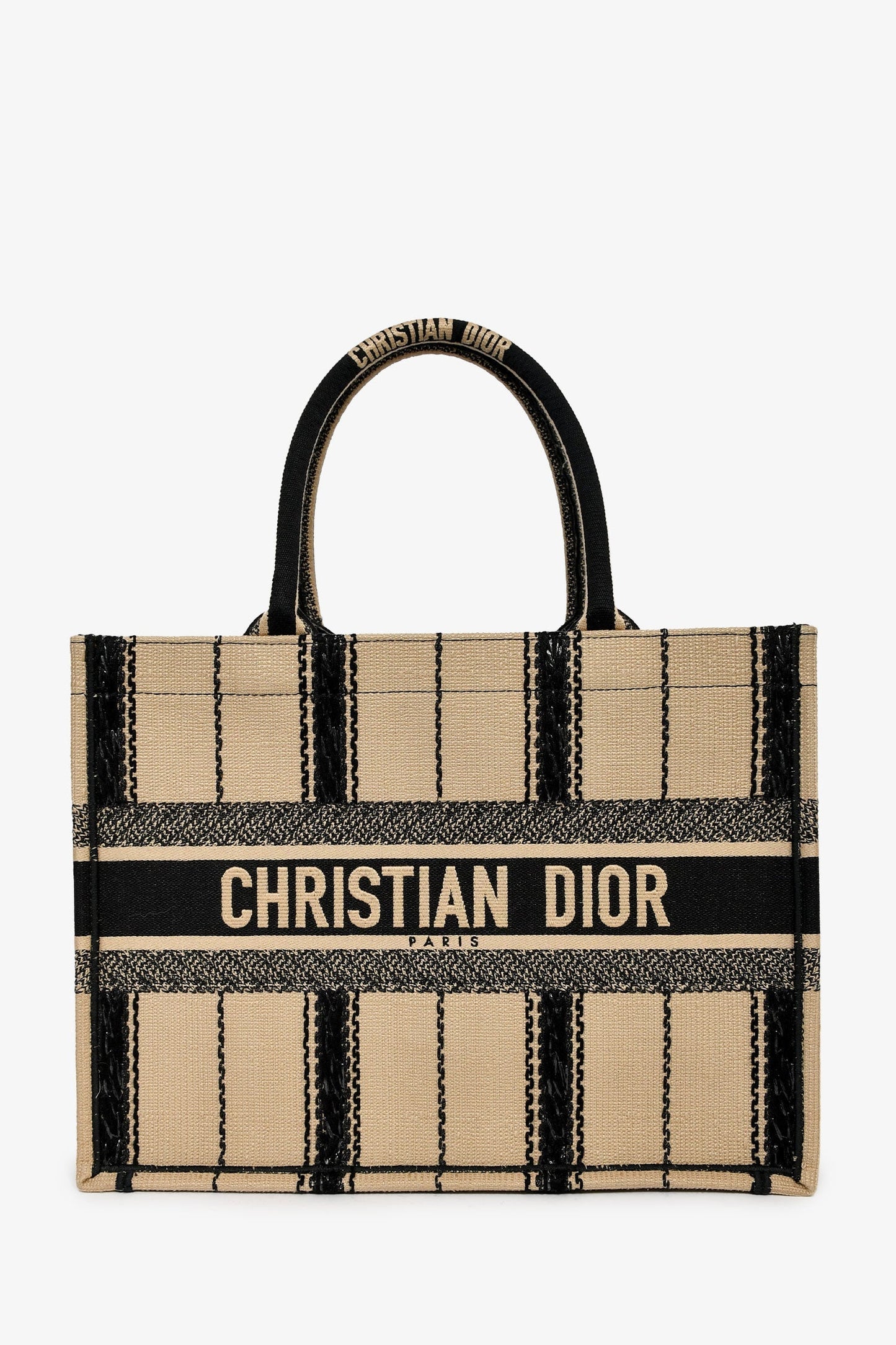 Christian Dior 2020 Tan/Black Canvas Striped Medium Book Tote