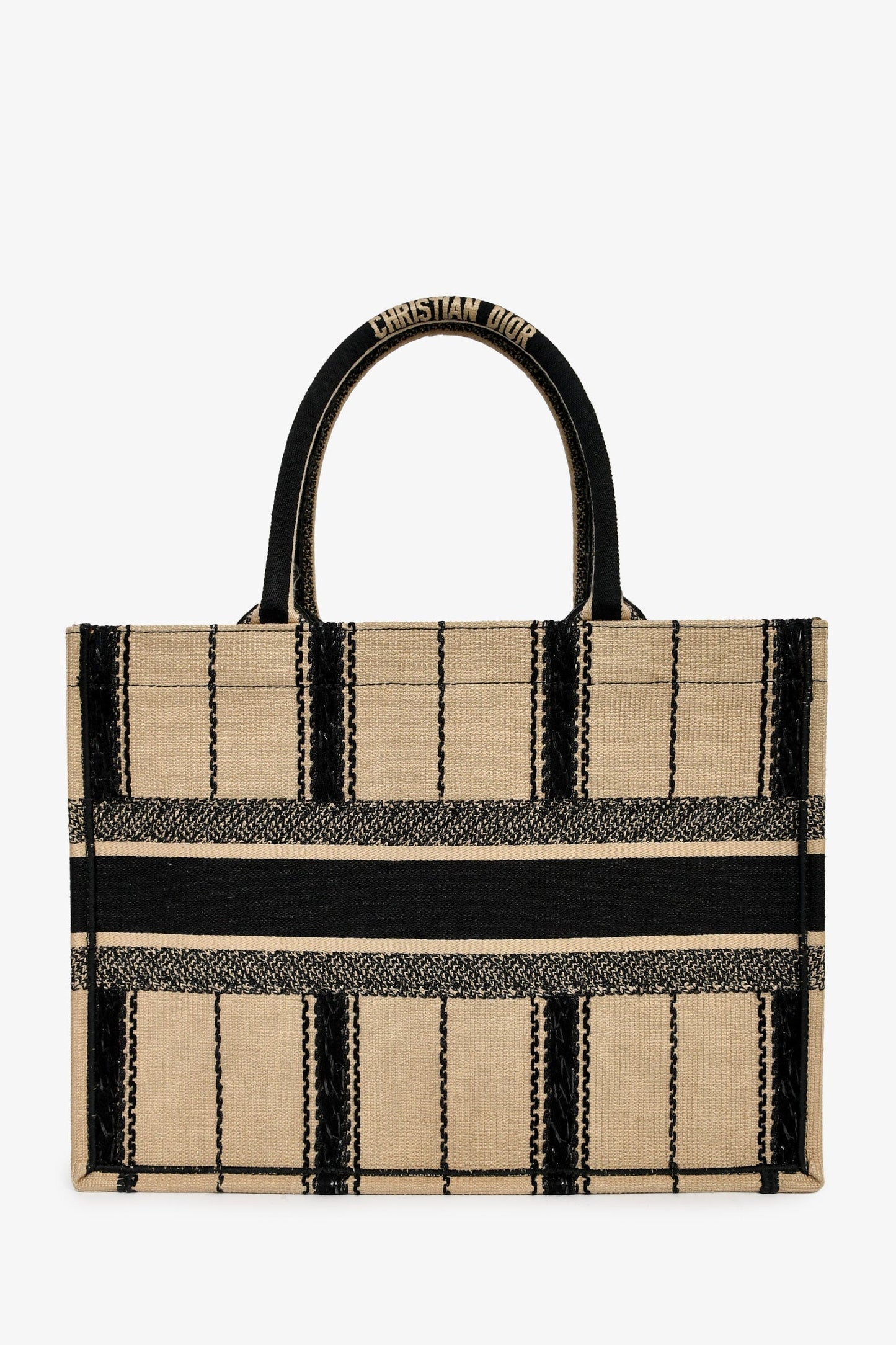 Christian Dior 2020 Tan/Black Canvas Striped Medium Book Tote