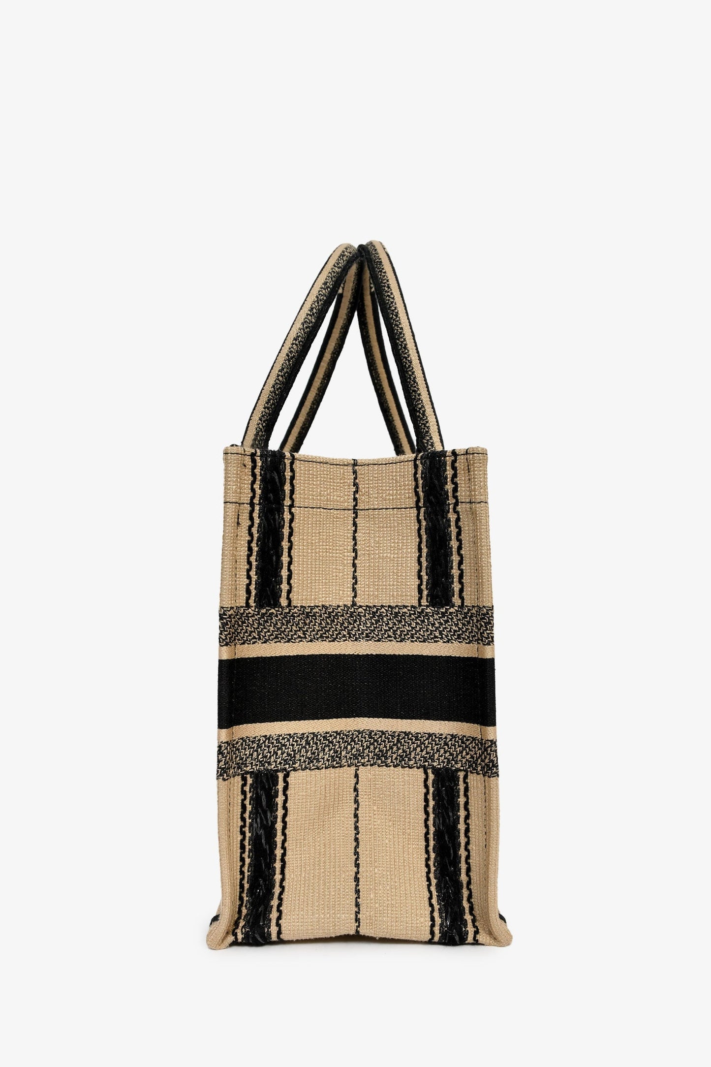 Christian Dior 2020 Tan/Black Canvas Striped Medium Book Tote