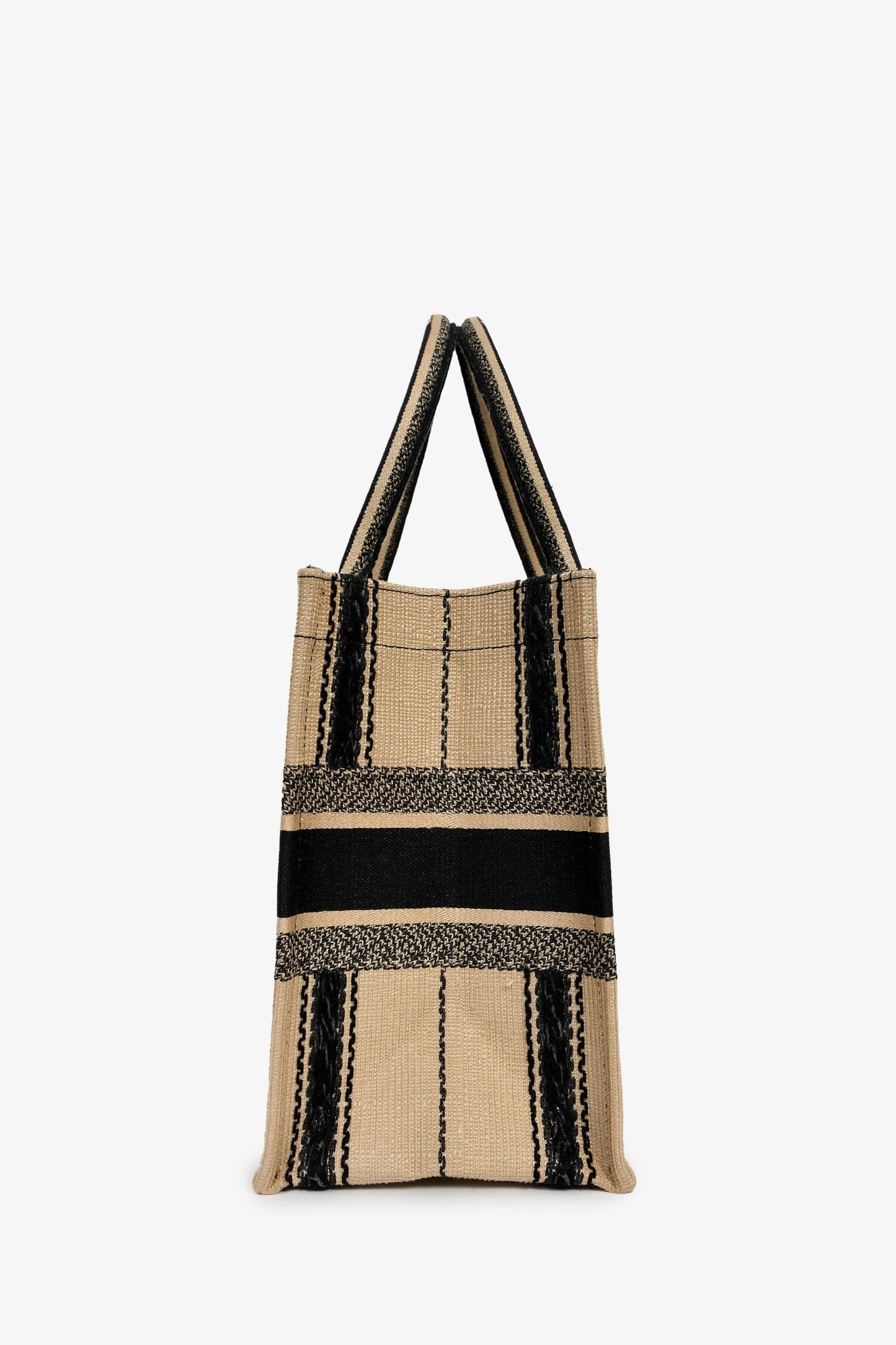 Christian Dior 2020 Tan/Black Canvas Striped Medium Book Tote