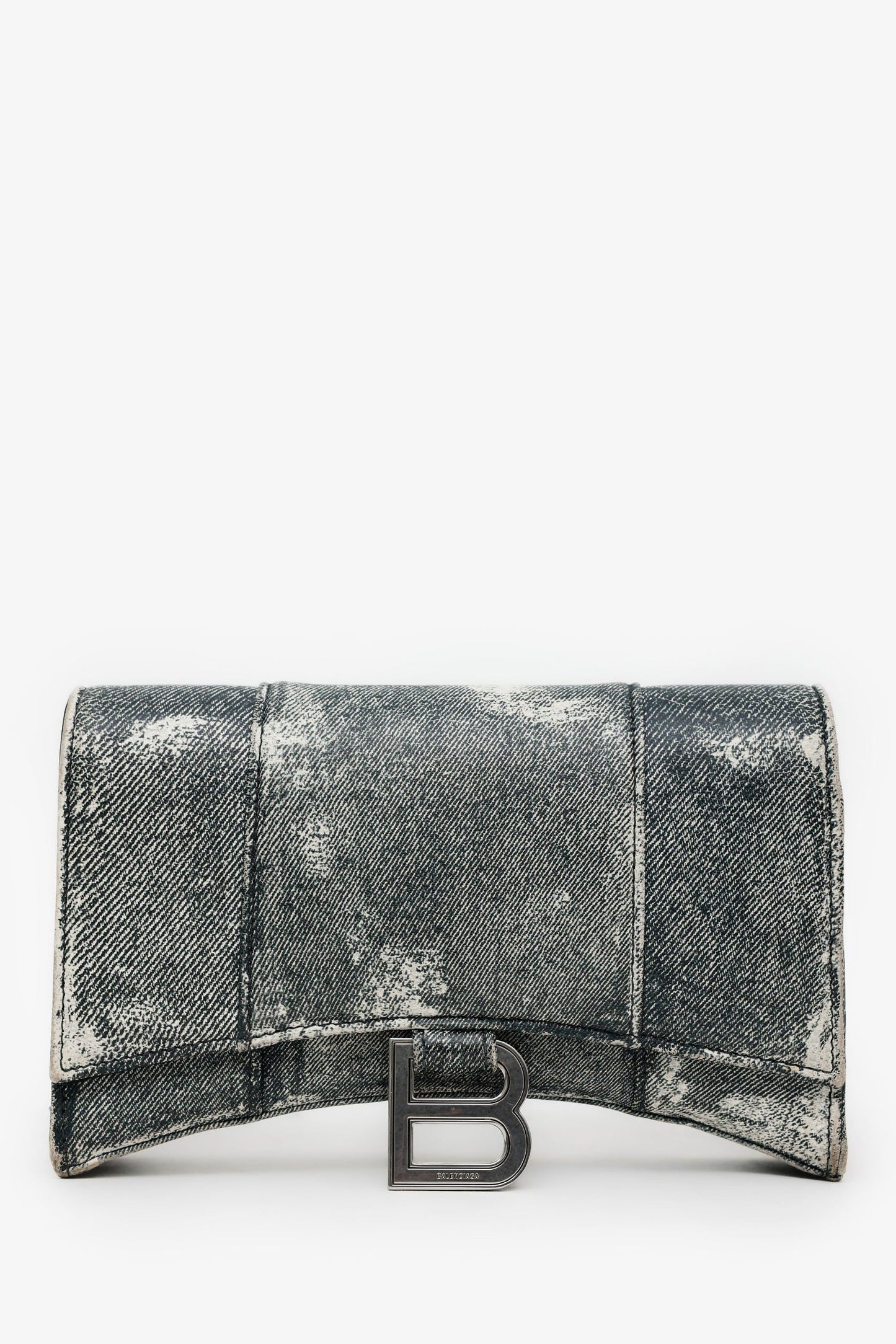Balenciaga Grey Leather Denim Hourglass Wallet On Chain