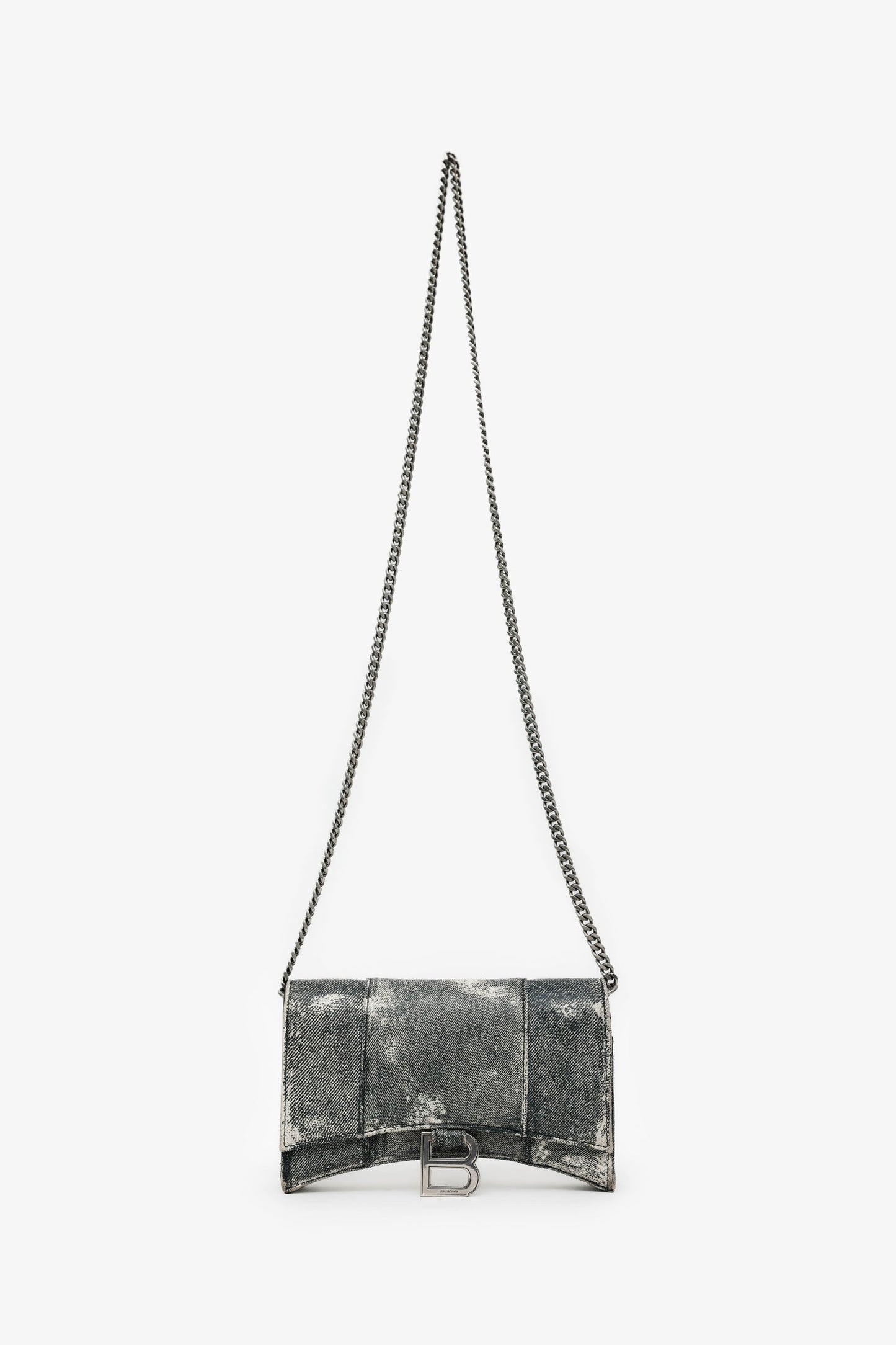 Balenciaga Grey Leather Denim Hourglass Wallet On Chain