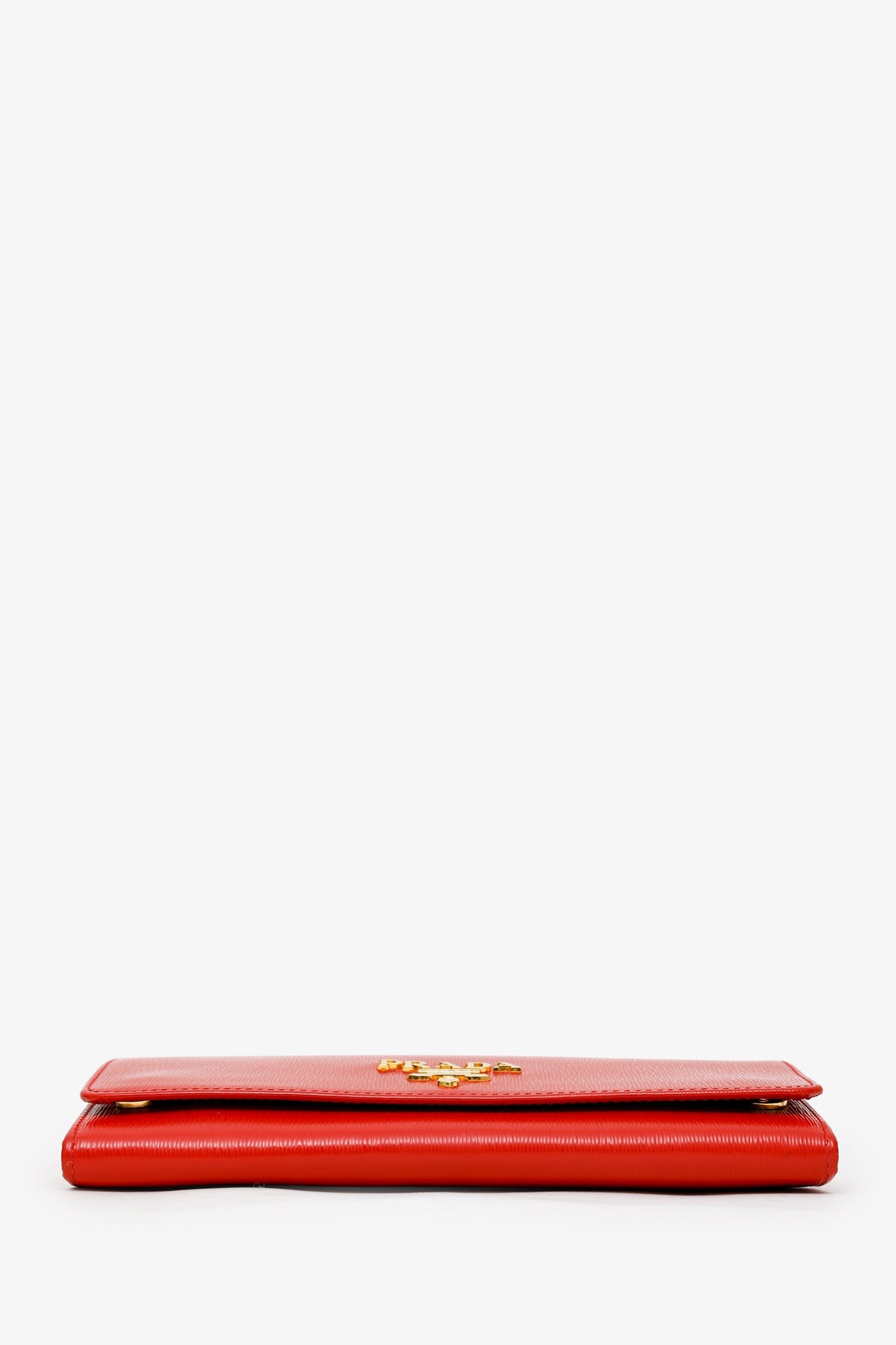 Prada Red Lacca Vitello Move Leather Wallet on Chain Clutch Bag