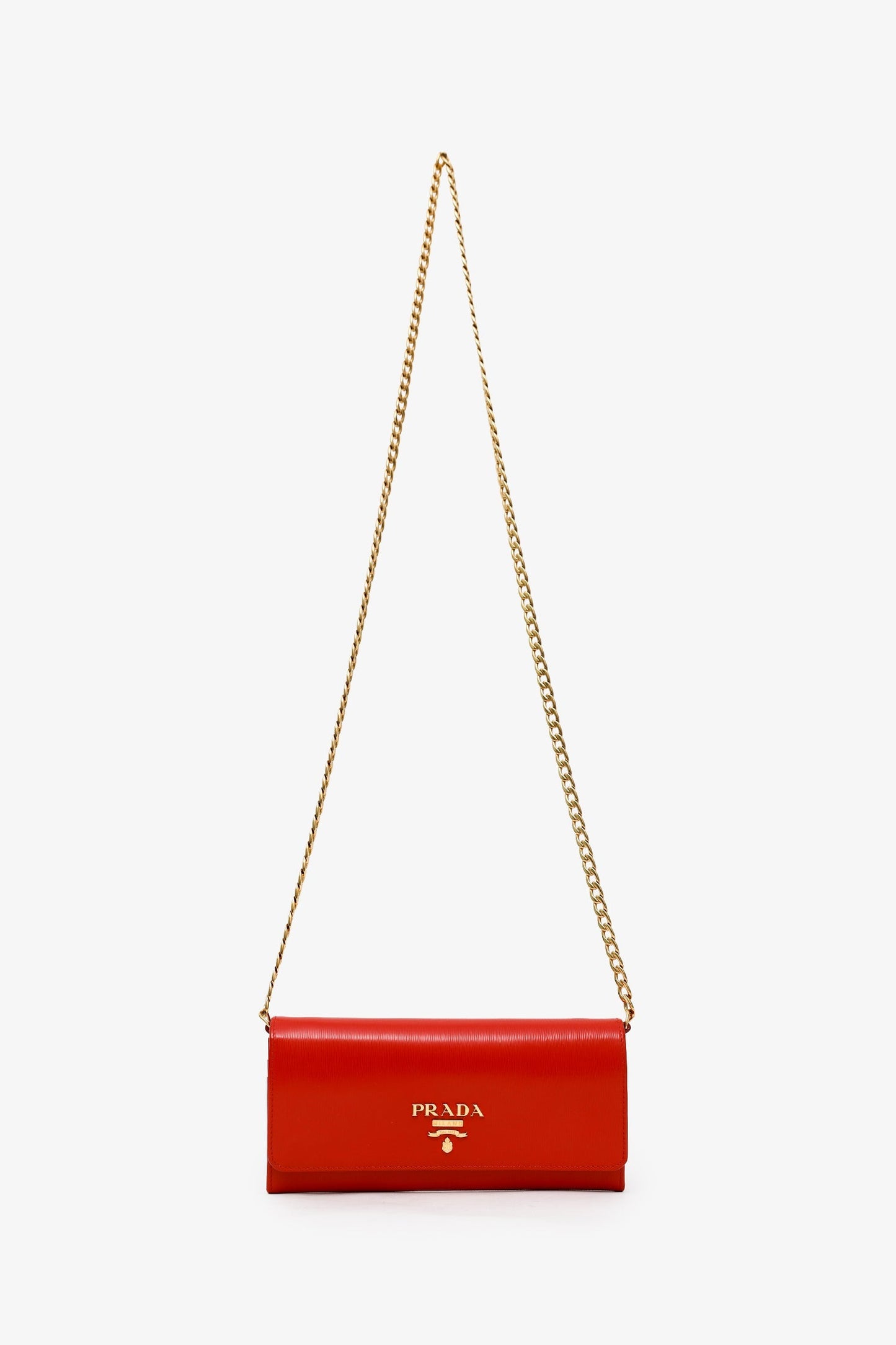 Prada Red Lacca Vitello Move Leather Wallet on Chain Clutch Bag