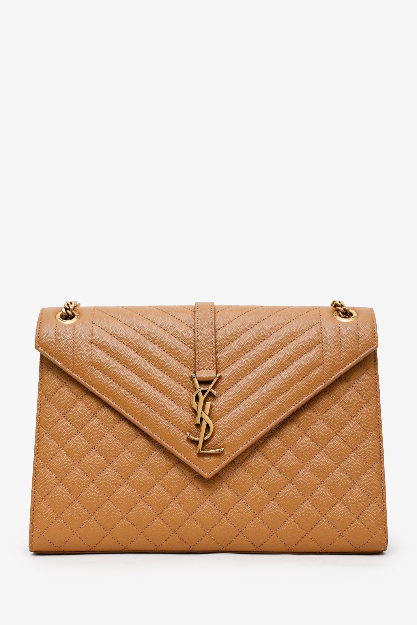 Saint Laurent Brown Grained Leather Tri-Quilted Envelope Chain Medium Shoulder Bag