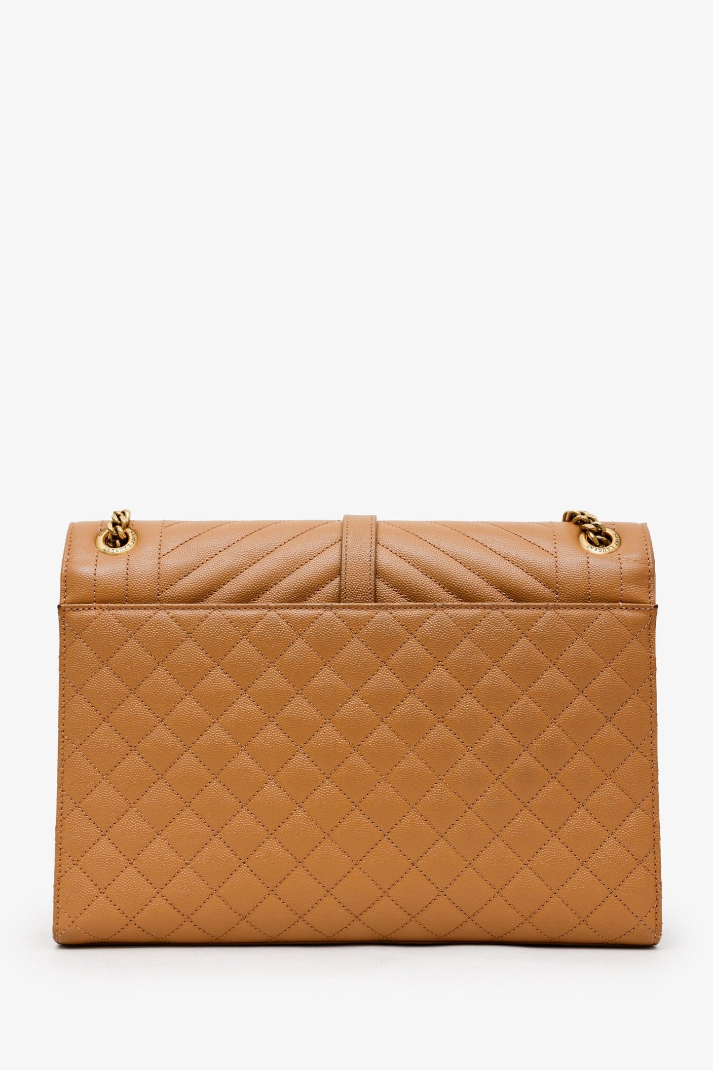 Saint Laurent Brown Grained Leather Tri-Quilted Envelope Chain Medium Shoulder Bag