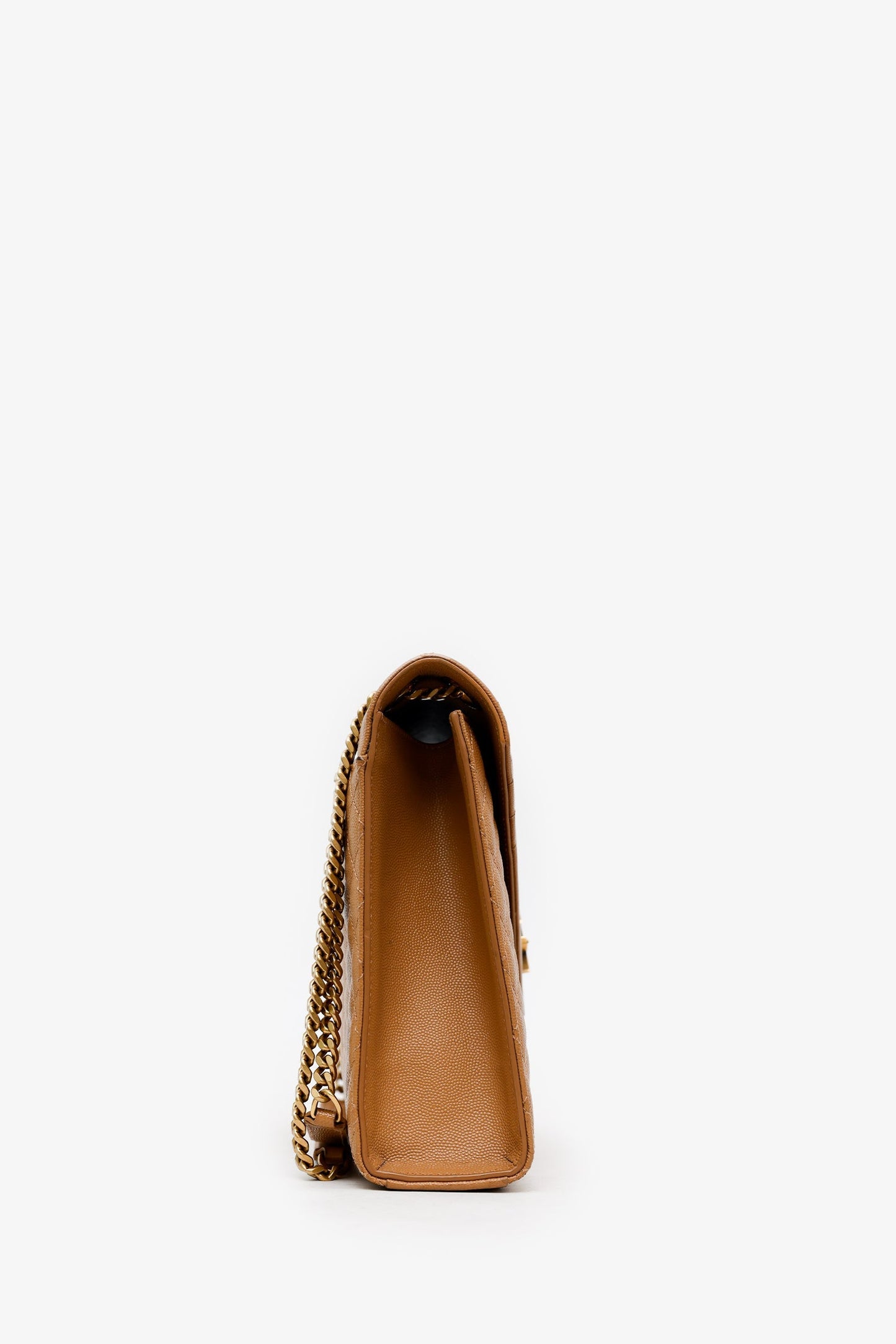 Saint Laurent Brown Grained Leather Tri-Quilted Envelope Chain Medium Shoulder Bag