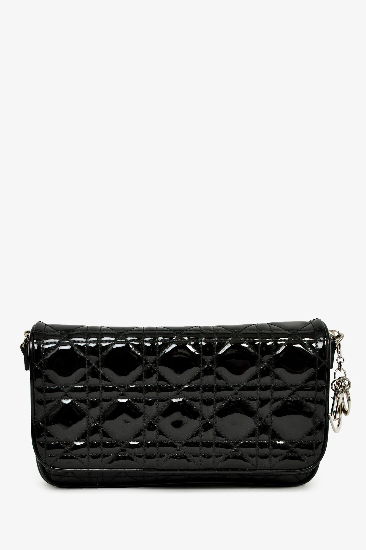 Christian Dior 2011 Black Patent Cannage Leather Lady Dior Pouch On Chain