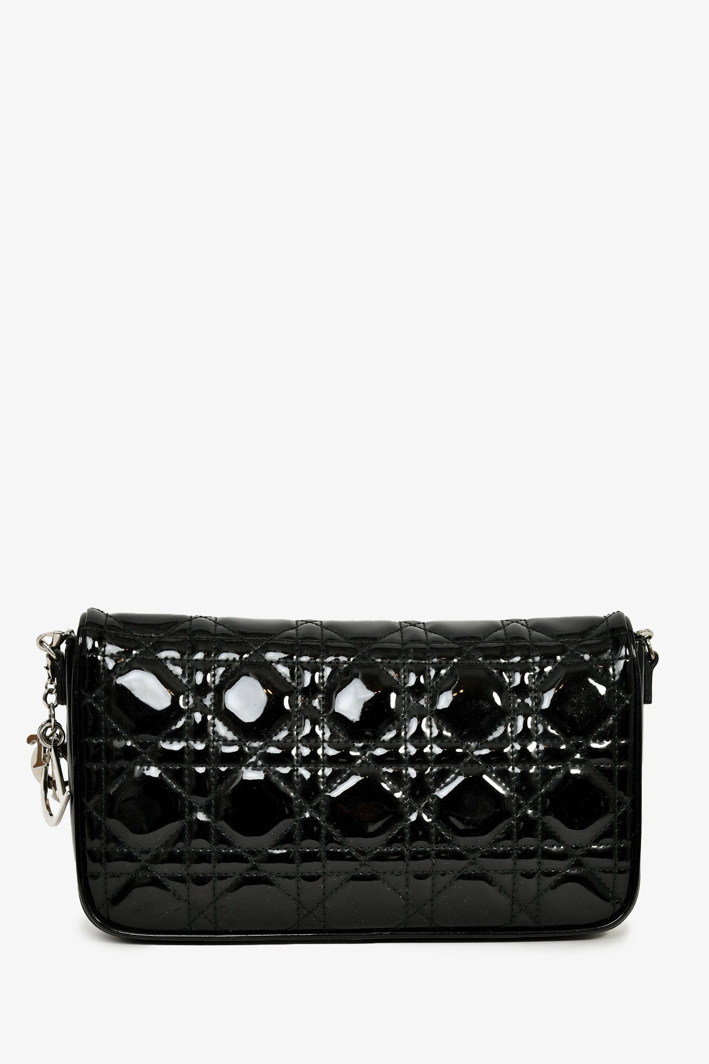 Christian Dior 2011 Black Patent Cannage Leather Lady Dior Pouch On Chain