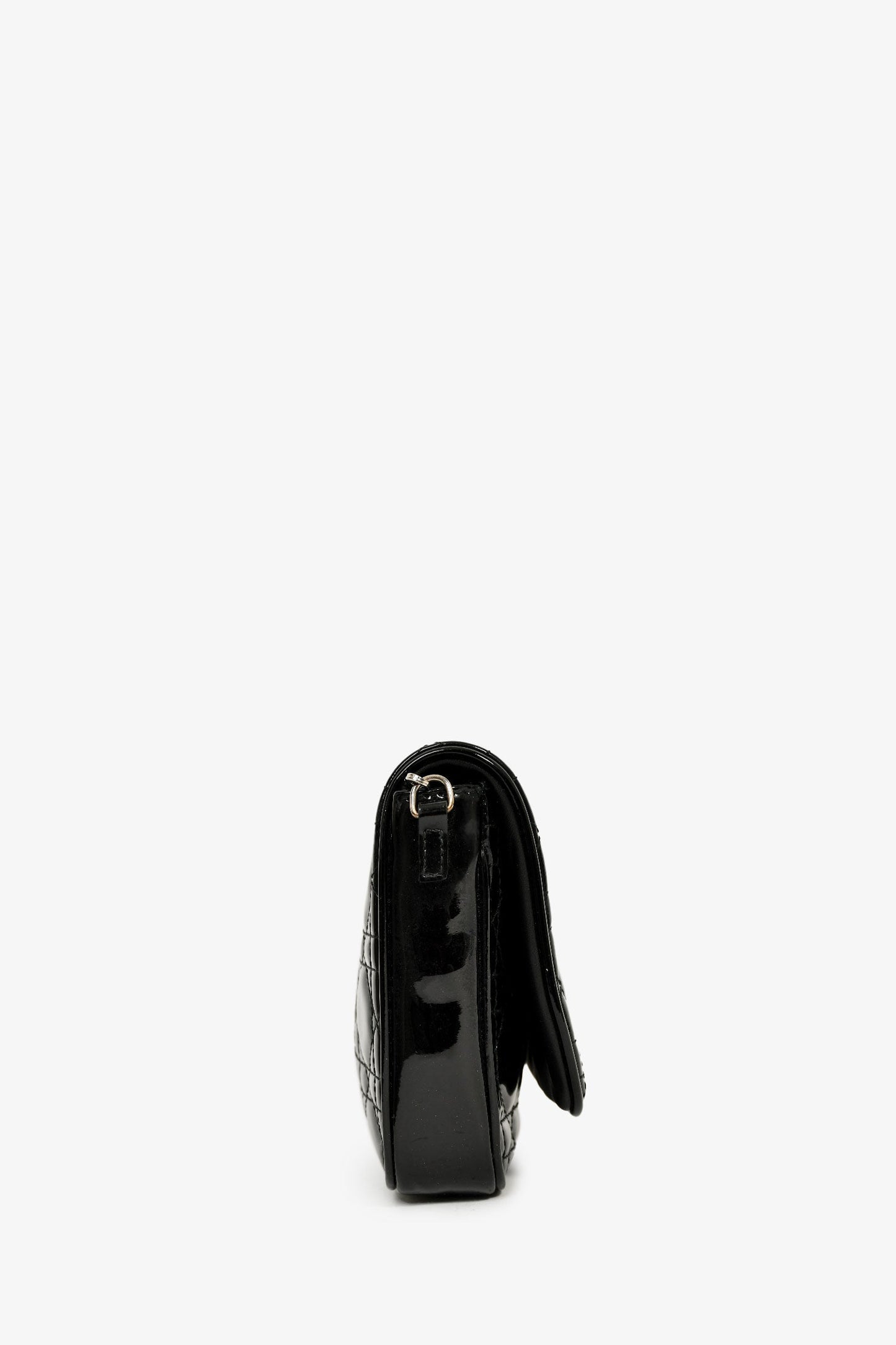 Christian Dior 2011 Black Patent Cannage Leather Lady Dior Pouch On Chain