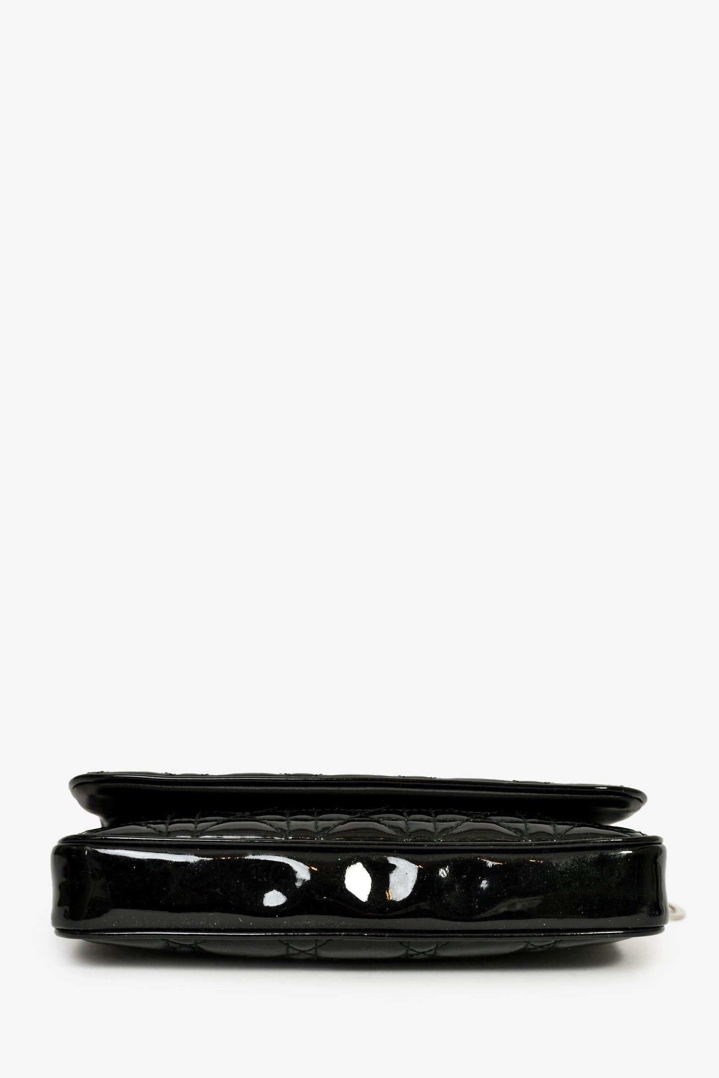 Christian Dior 2011 Black Patent Cannage Leather Lady Dior Pouch On Chain
