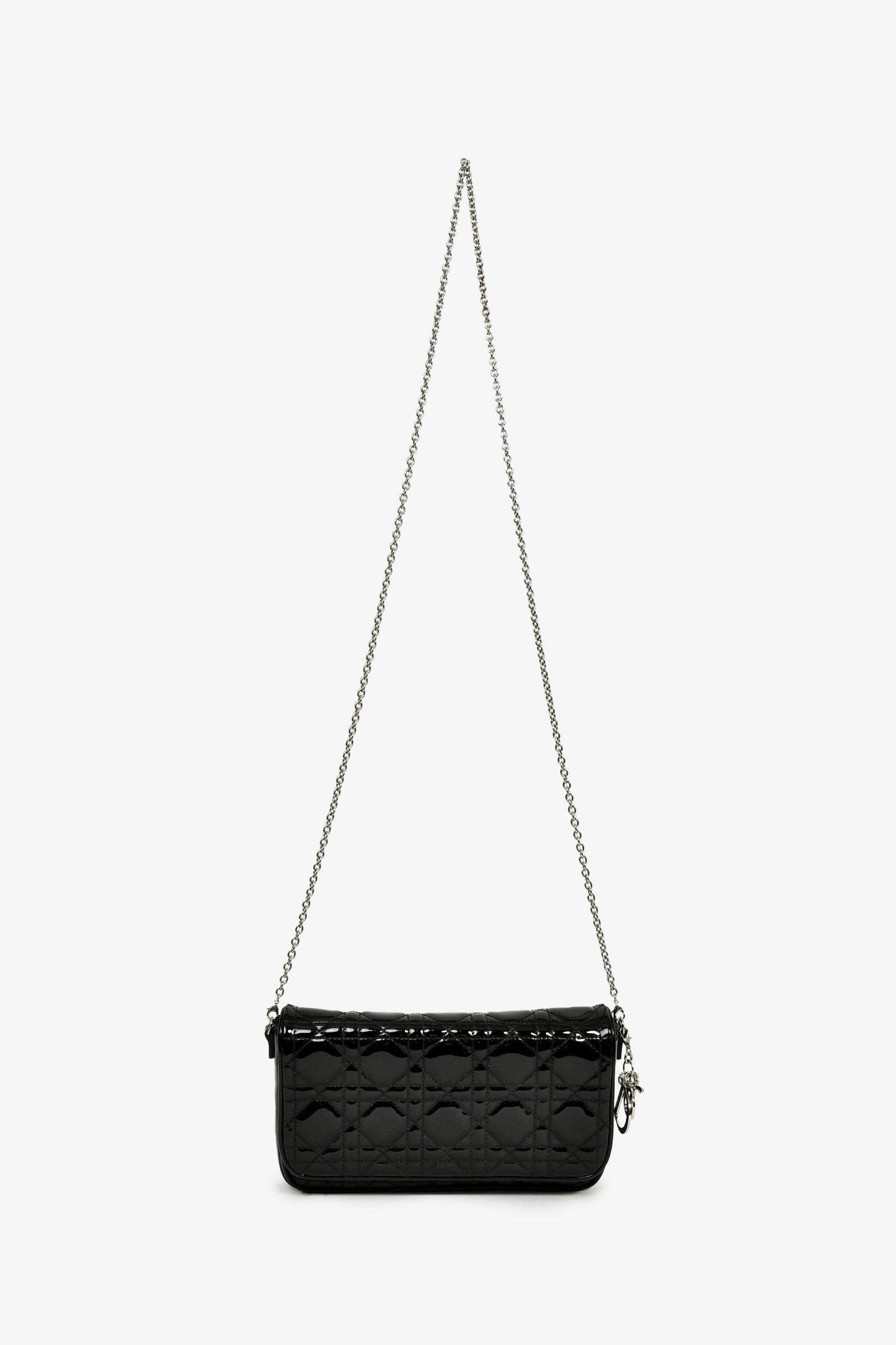 Christian Dior 2011 Black Patent Cannage Leather Lady Dior Pouch On Chain