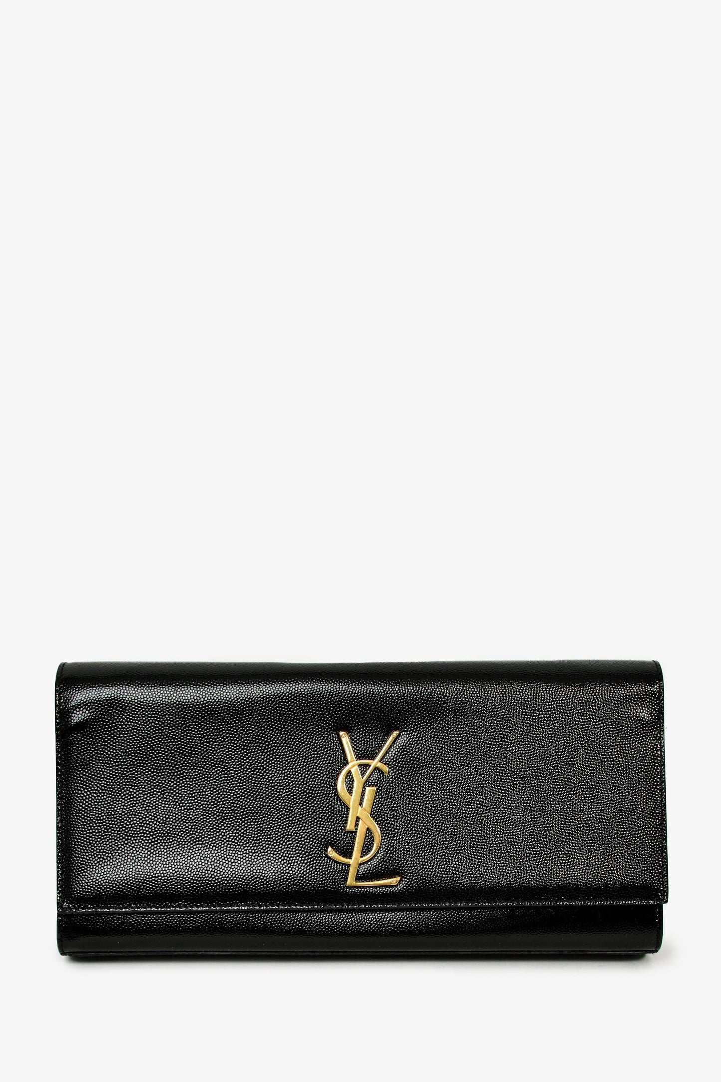 Saint Laurent Black Patent Grained Leather Cassandre Clutch