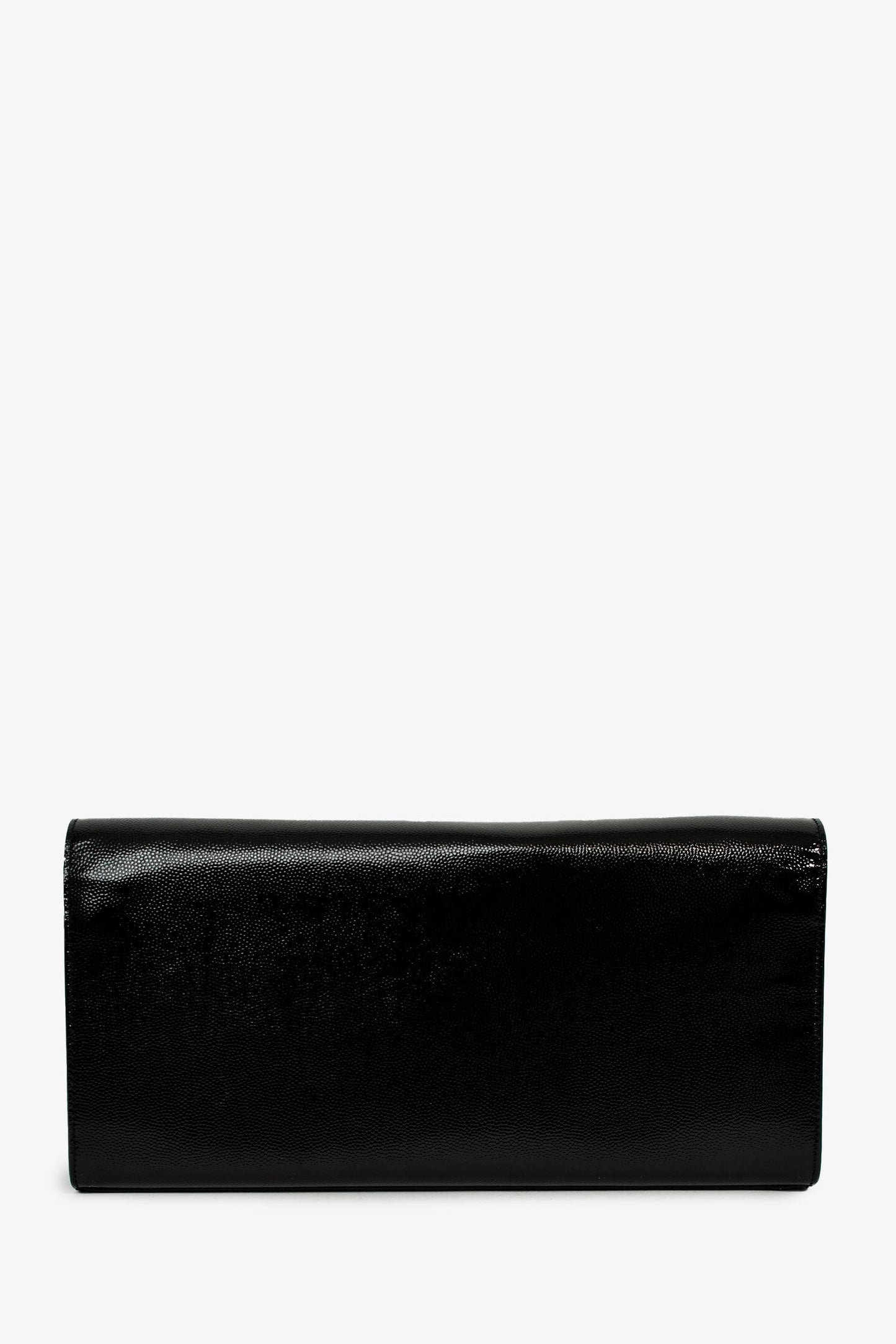 Saint Laurent Black Patent Grained Leather Cassandre Clutch