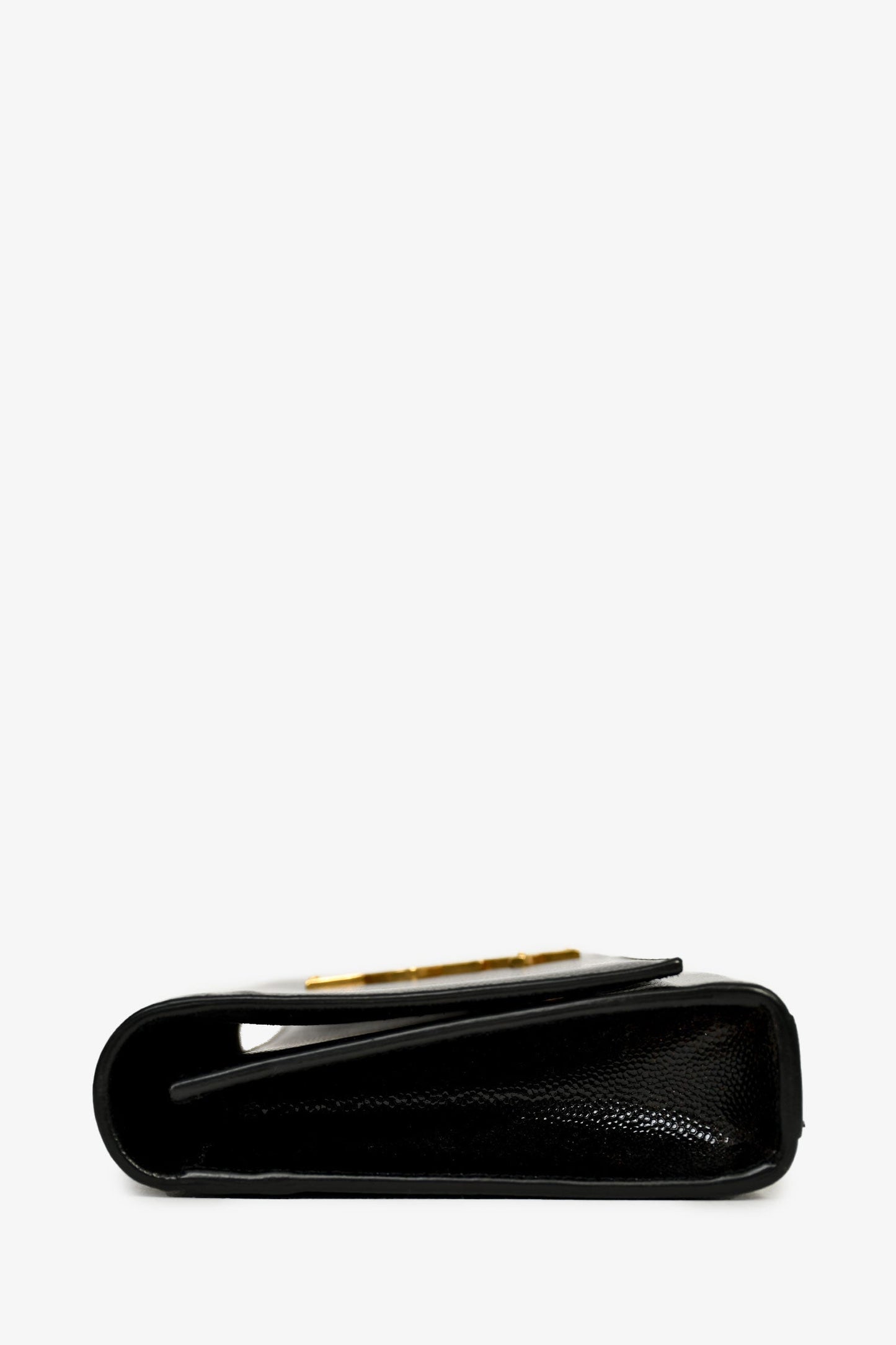Saint Laurent Black Patent Grained Leather Cassandre Clutch