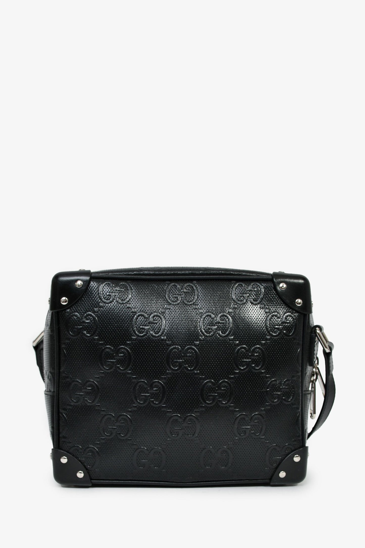 Gucci Black GG Embossed Leather Soft Trunk Messenger Bag