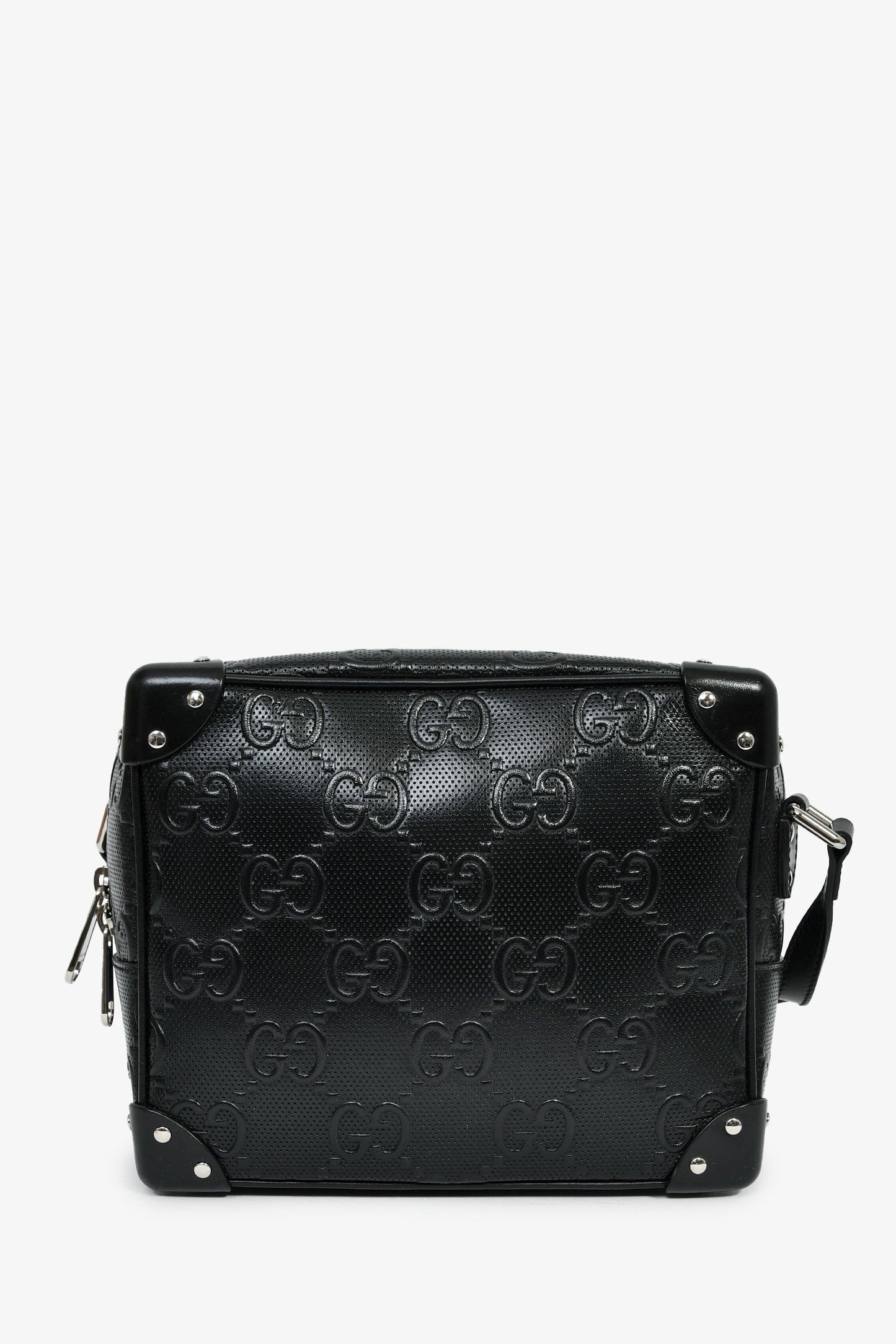 Gucci Black GG Embossed Leather Soft Trunk Messenger Bag