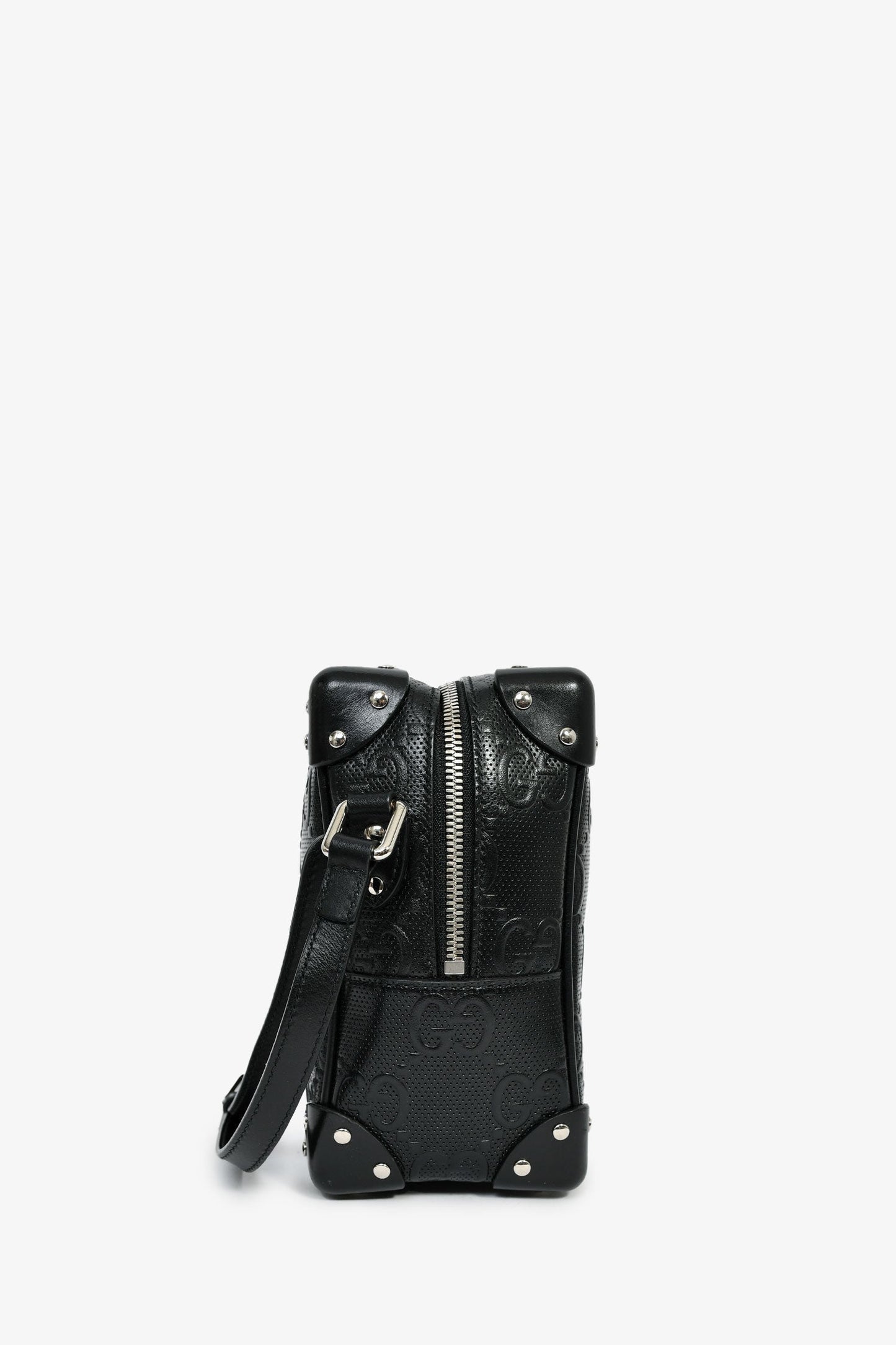 Gucci Black GG Embossed Leather Soft Trunk Messenger Bag