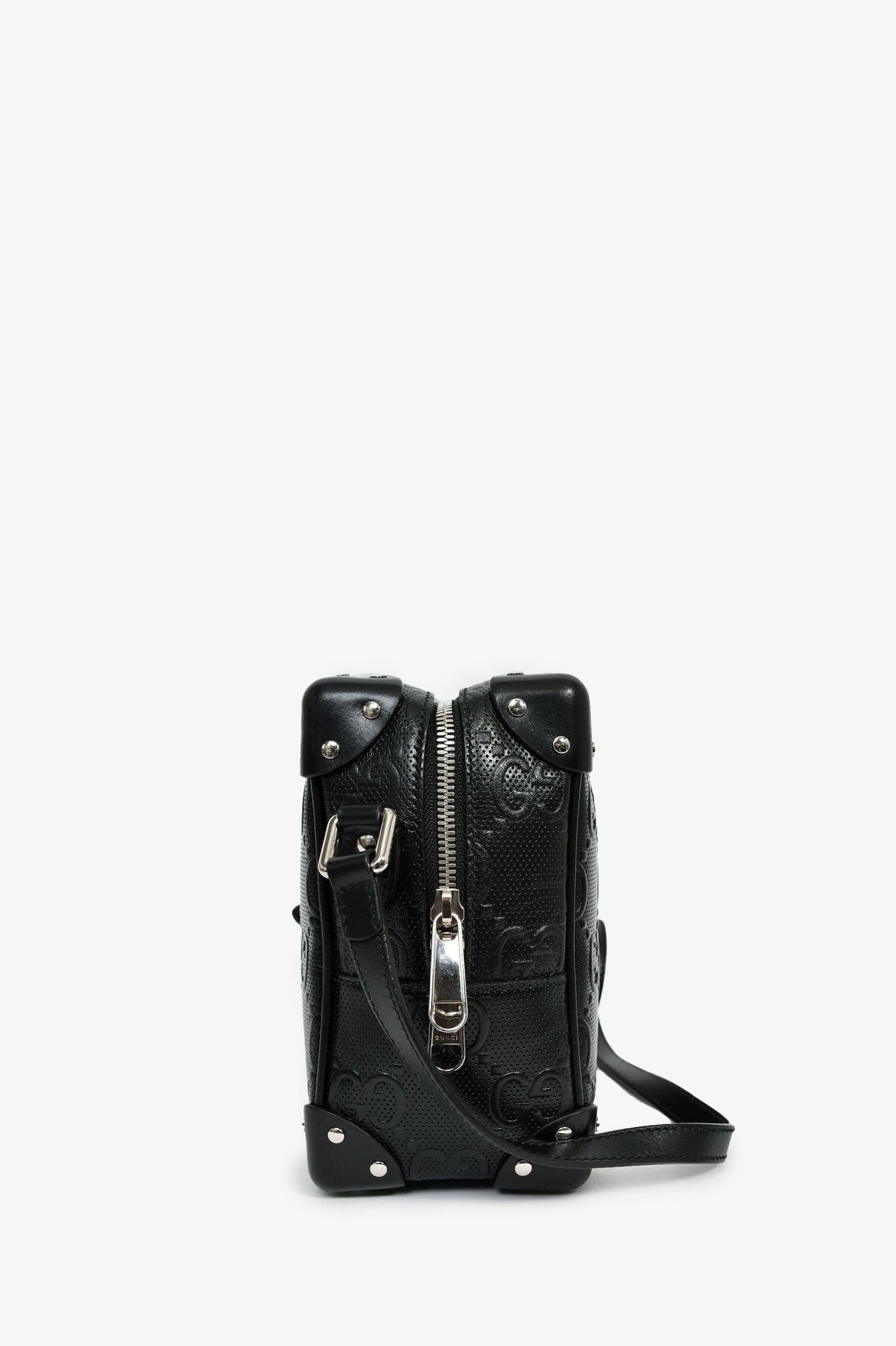 Gucci Black GG Embossed Leather Soft Trunk Messenger Bag