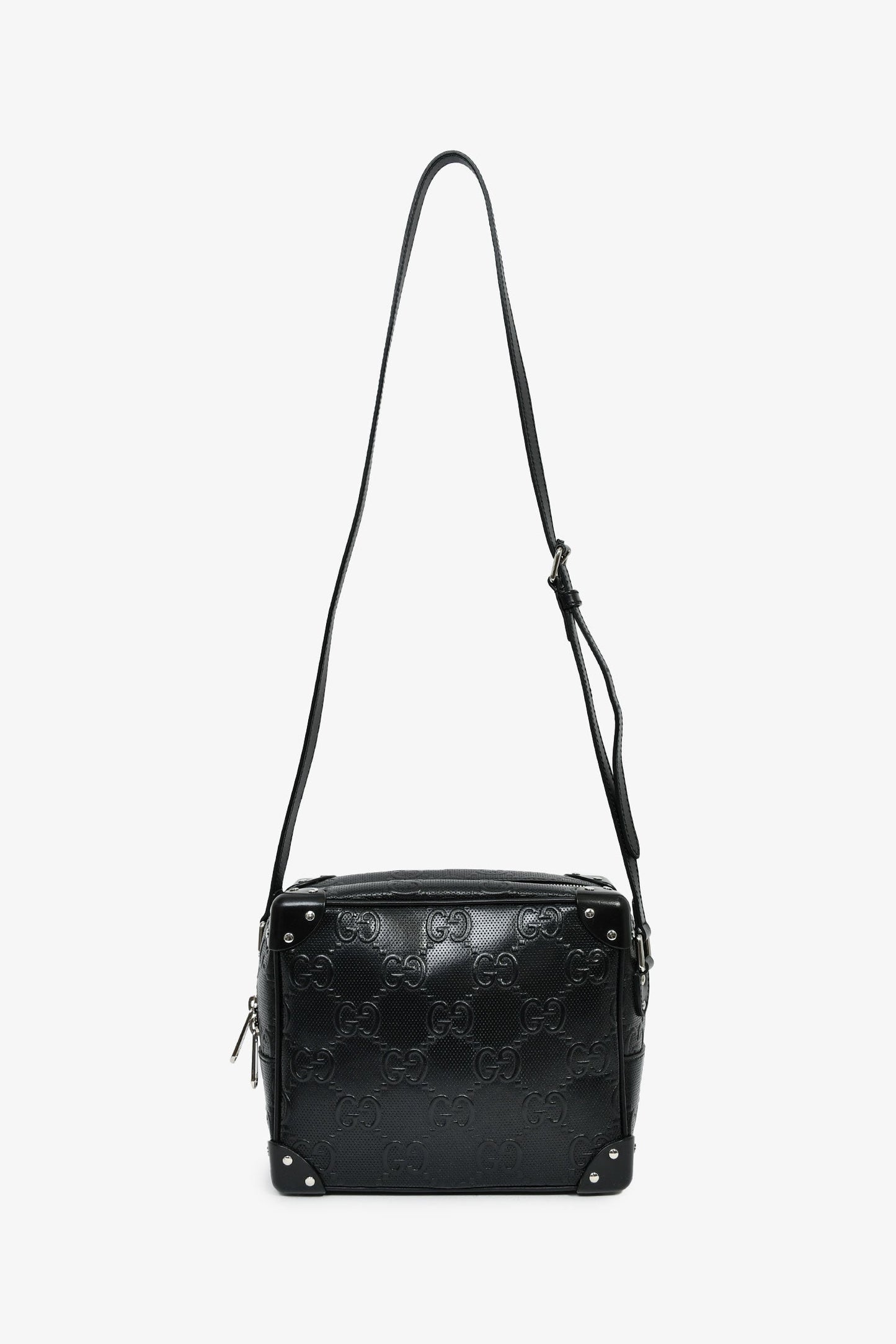Gucci Black GG Embossed Leather Soft Trunk Messenger Bag