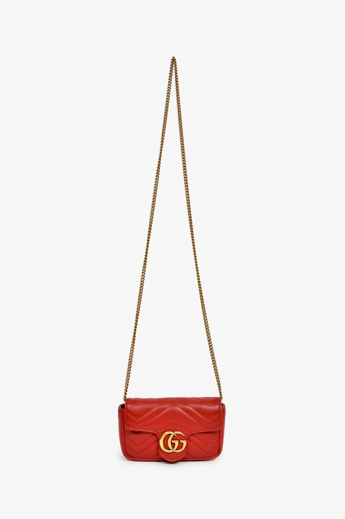 Gucci Red Chevron Quilted Leather Marmont Crossbody