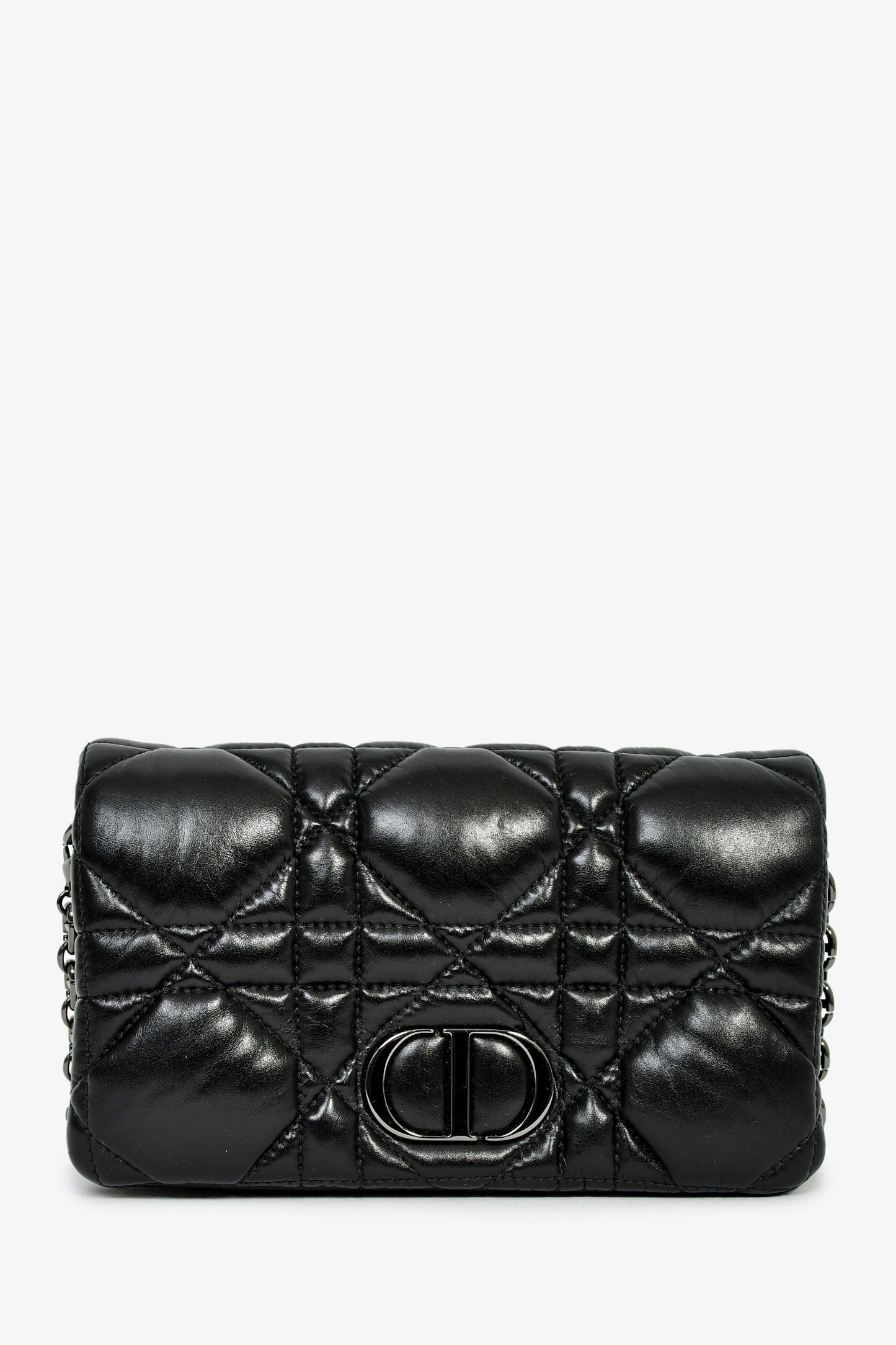 Christian Dior Black Leather Macrocannage Small 'Caro' Crossbody Bag