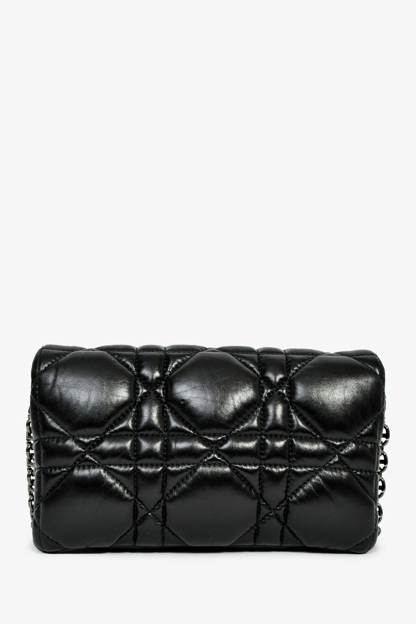 Christian Dior Black Leather Macrocannage Small 'Caro' Crossbody Bag