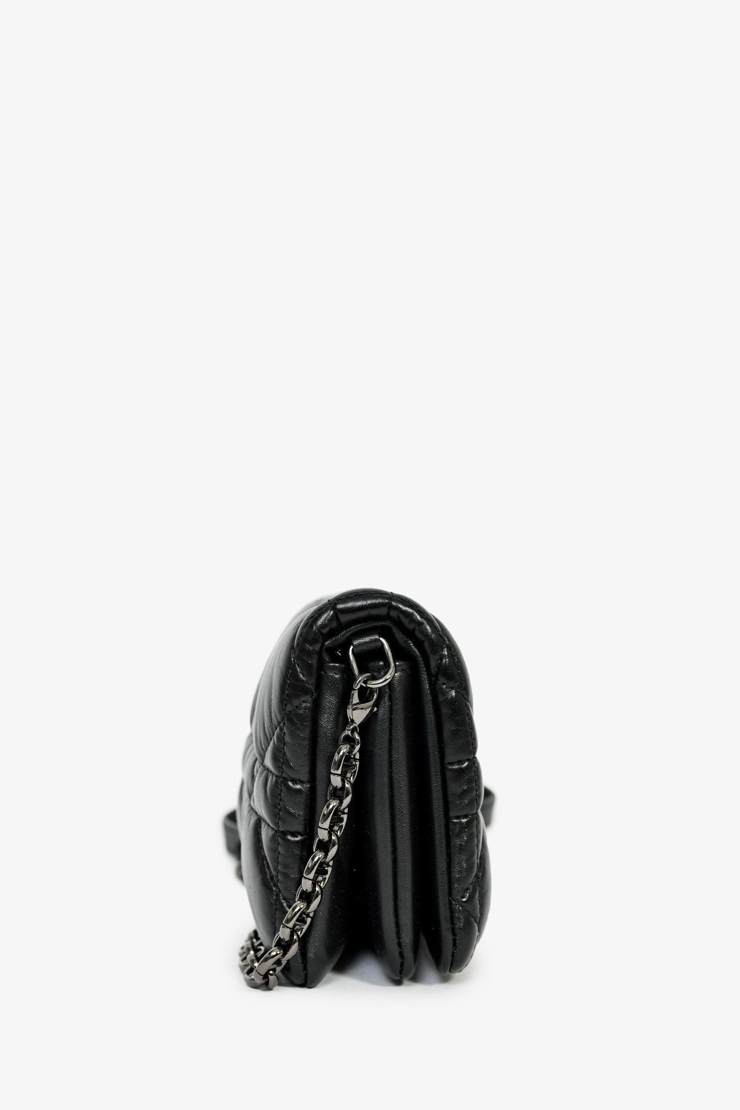 Christian Dior Black Leather Macrocannage Small 'Caro' Crossbody Bag