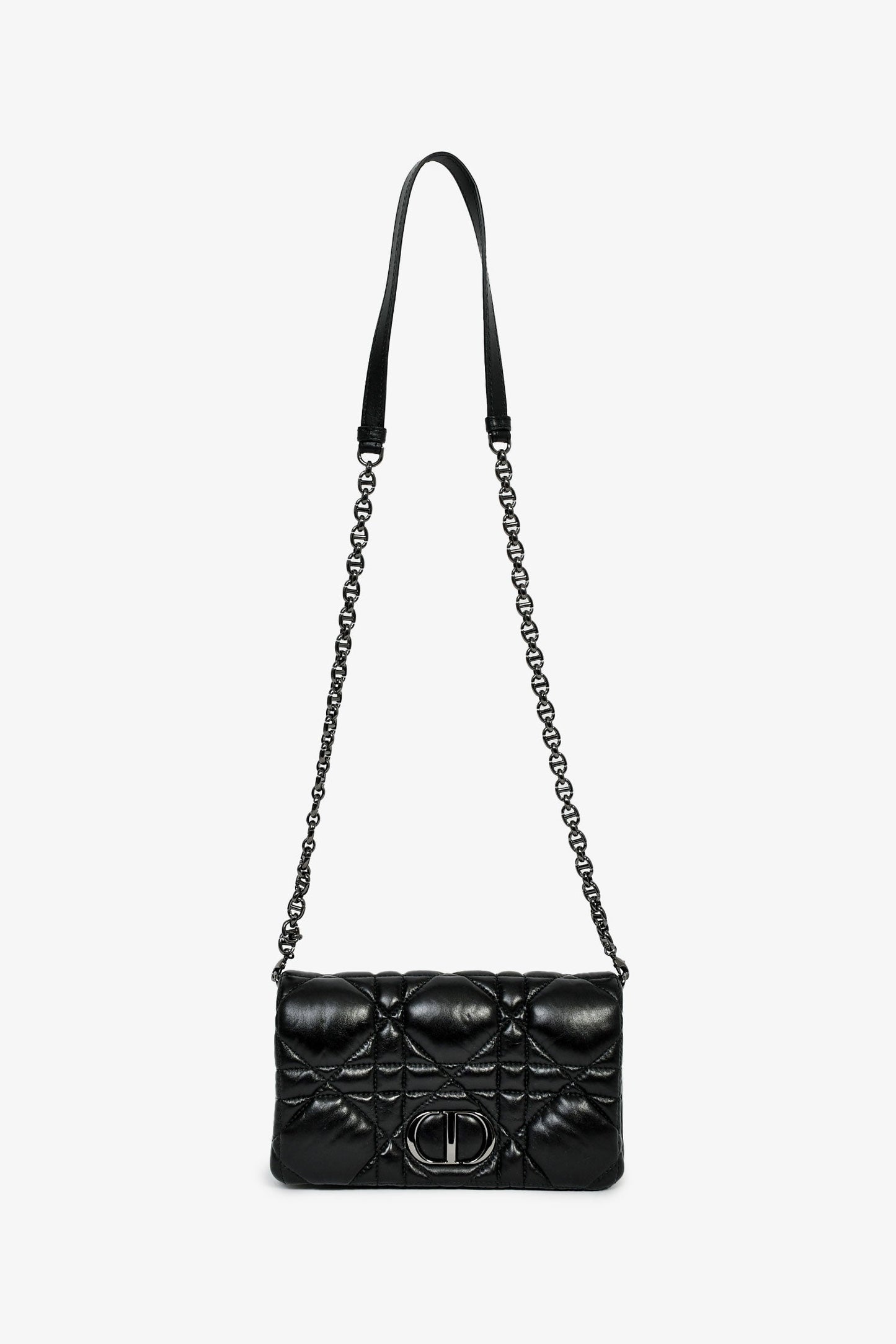 Christian Dior Black Leather Macrocannage Small 'Caro' Crossbody Bag