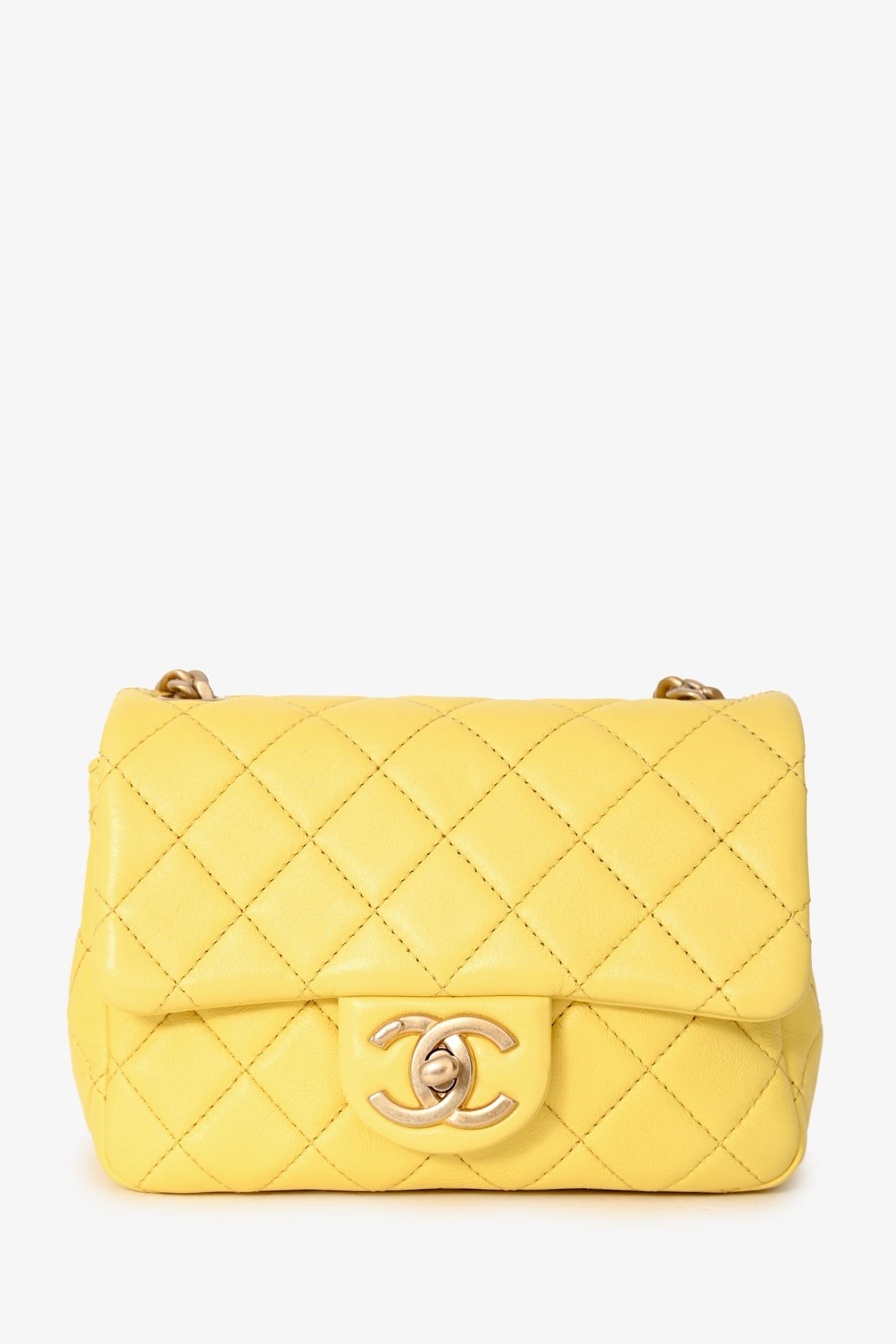 Chanel™ 2021 Yellow Quilted Lambskin Mini Pearl Samba Flap Crossbody Bag