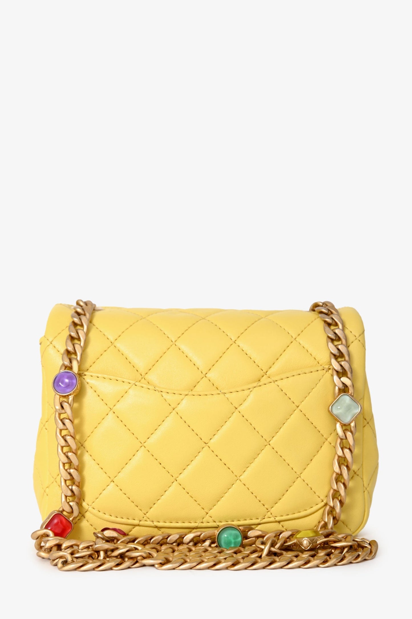 Chanel™ 2021 Yellow Quilted Lambskin Mini Pearl Samba Flap Crossbody Bag