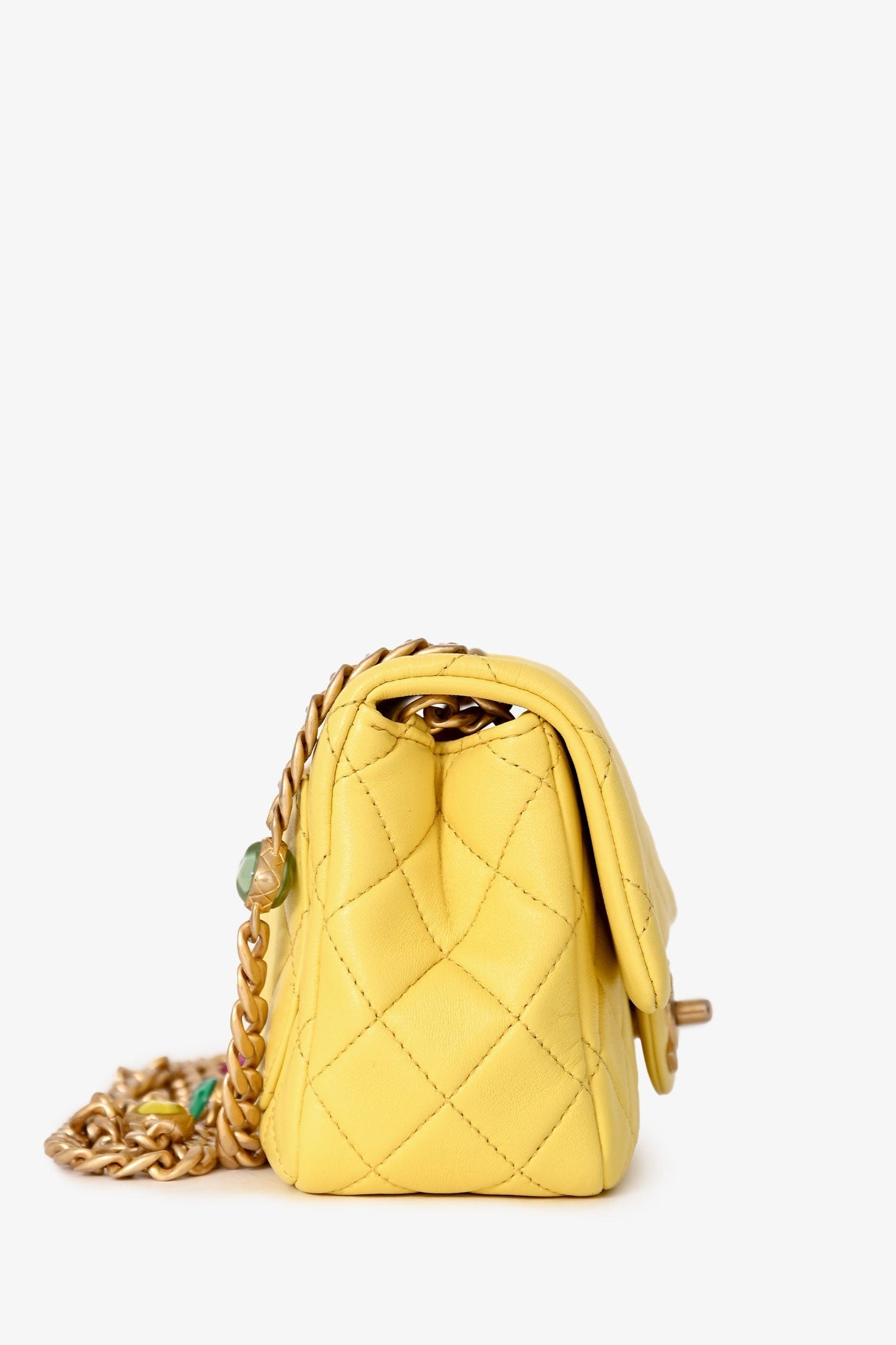 Chanel™ 2021 Yellow Quilted Lambskin Mini Pearl Samba Flap Crossbody Bag
