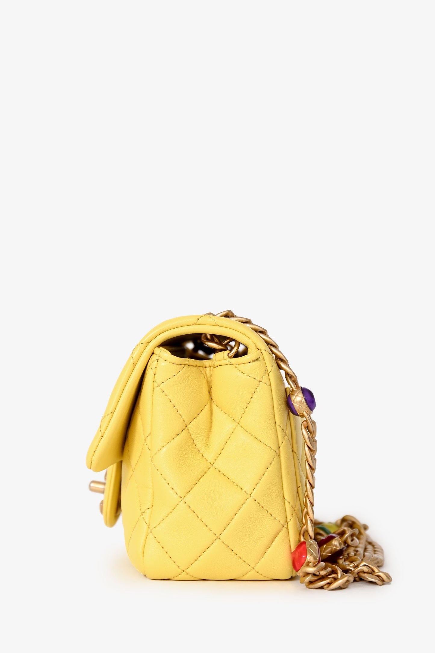 Chanel™ 2021 Yellow Quilted Lambskin Mini Pearl Samba Flap Crossbody Bag