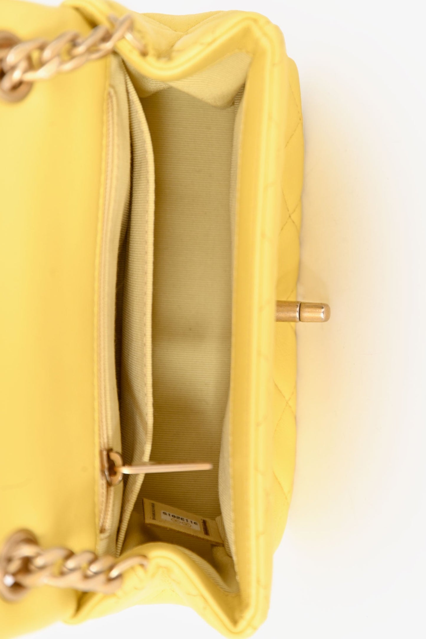 Chanel™ 2021 Yellow Quilted Lambskin Mini Pearl Samba Flap Crossbody Bag