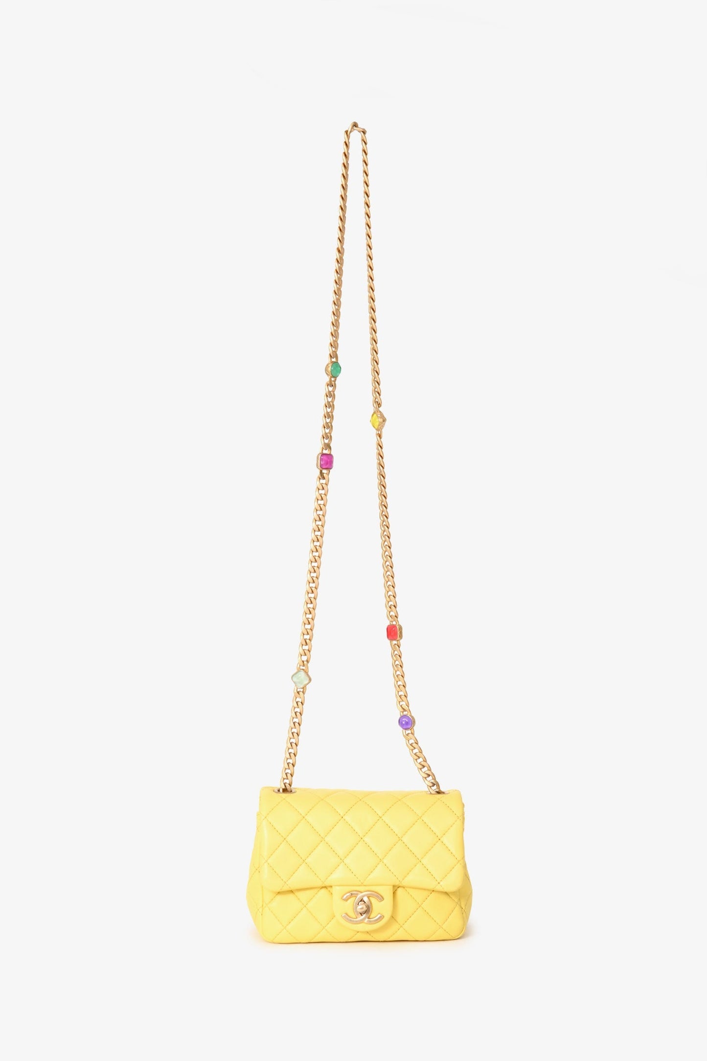 Chanel™ 2021 Yellow Quilted Lambskin Mini Pearl Samba Flap Crossbody Bag