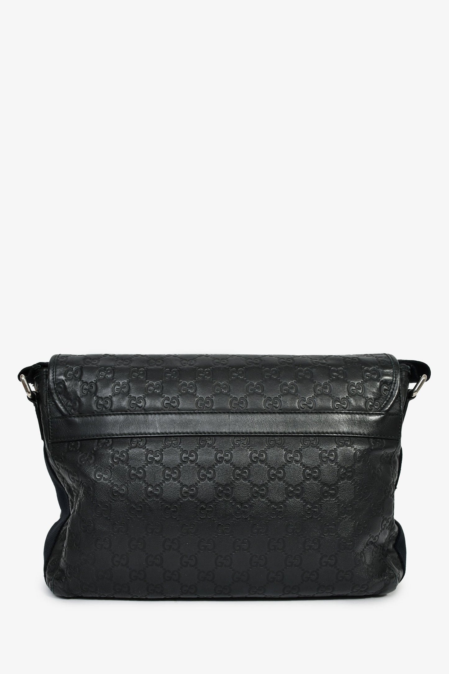 Gucci Black Leather GG Web Detail 'Guccissima' Messenger Bag