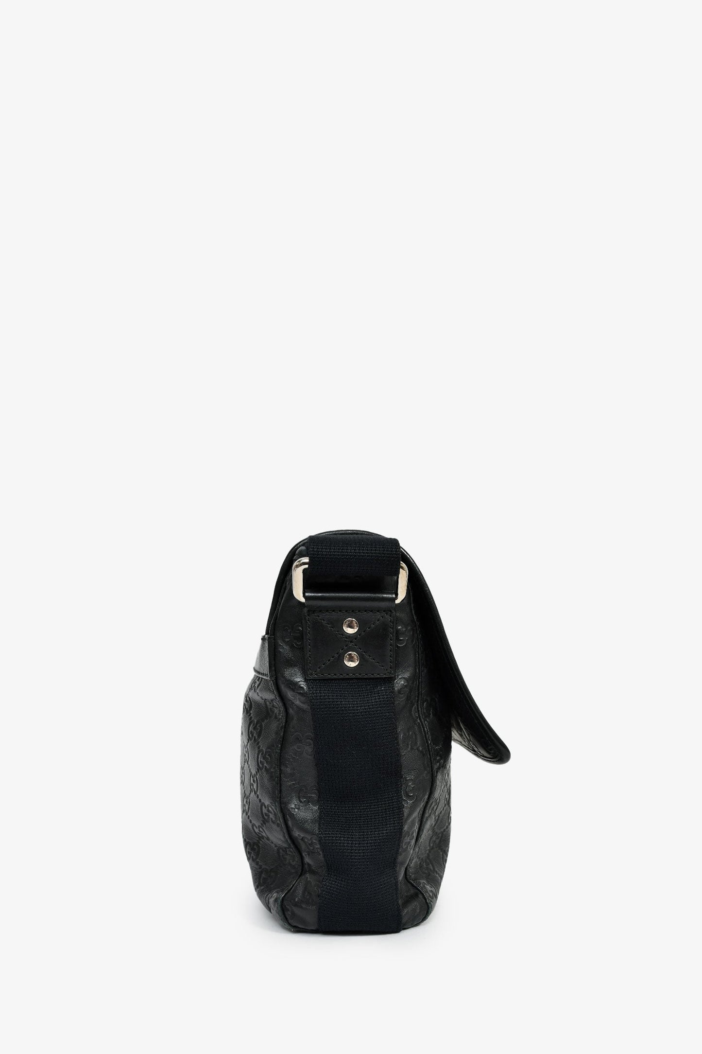 Gucci Black Leather GG Web Detail 'Guccissima' Messenger Bag