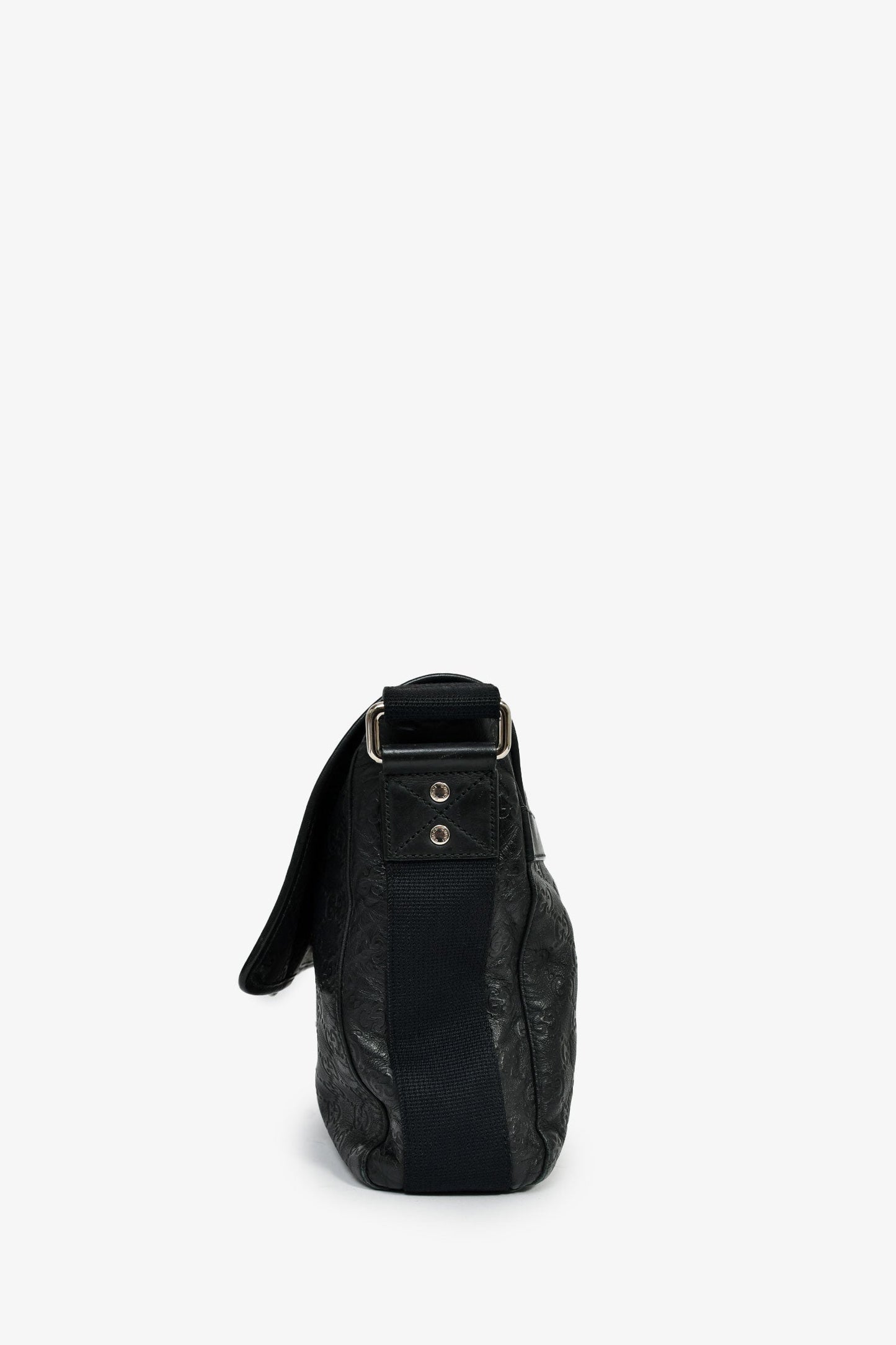Gucci Black Leather GG Web Detail 'Guccissima' Messenger Bag