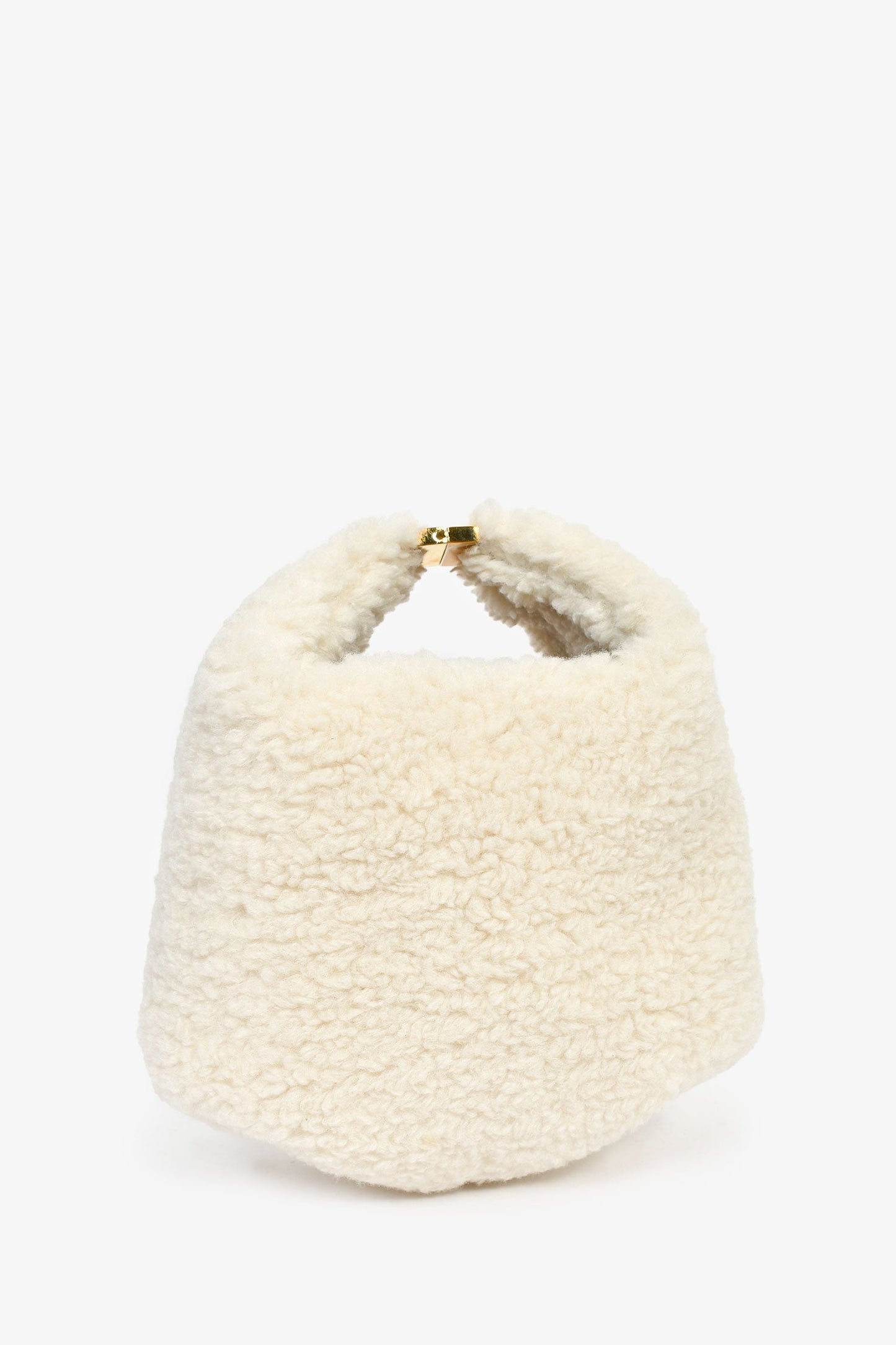 Polene Cream/Brown Shearling/Leather Top Handle